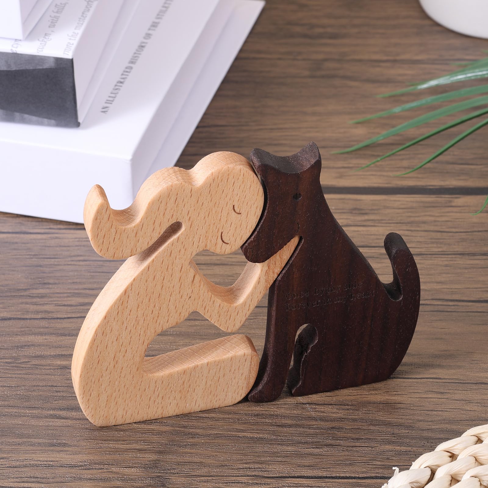BOXOB 2pcs Wooden Dog Figurines, Dog Memorial Gifts Wooden Carving Sculpture Pet Statues for Home Decor Loss of Pet - Image 3