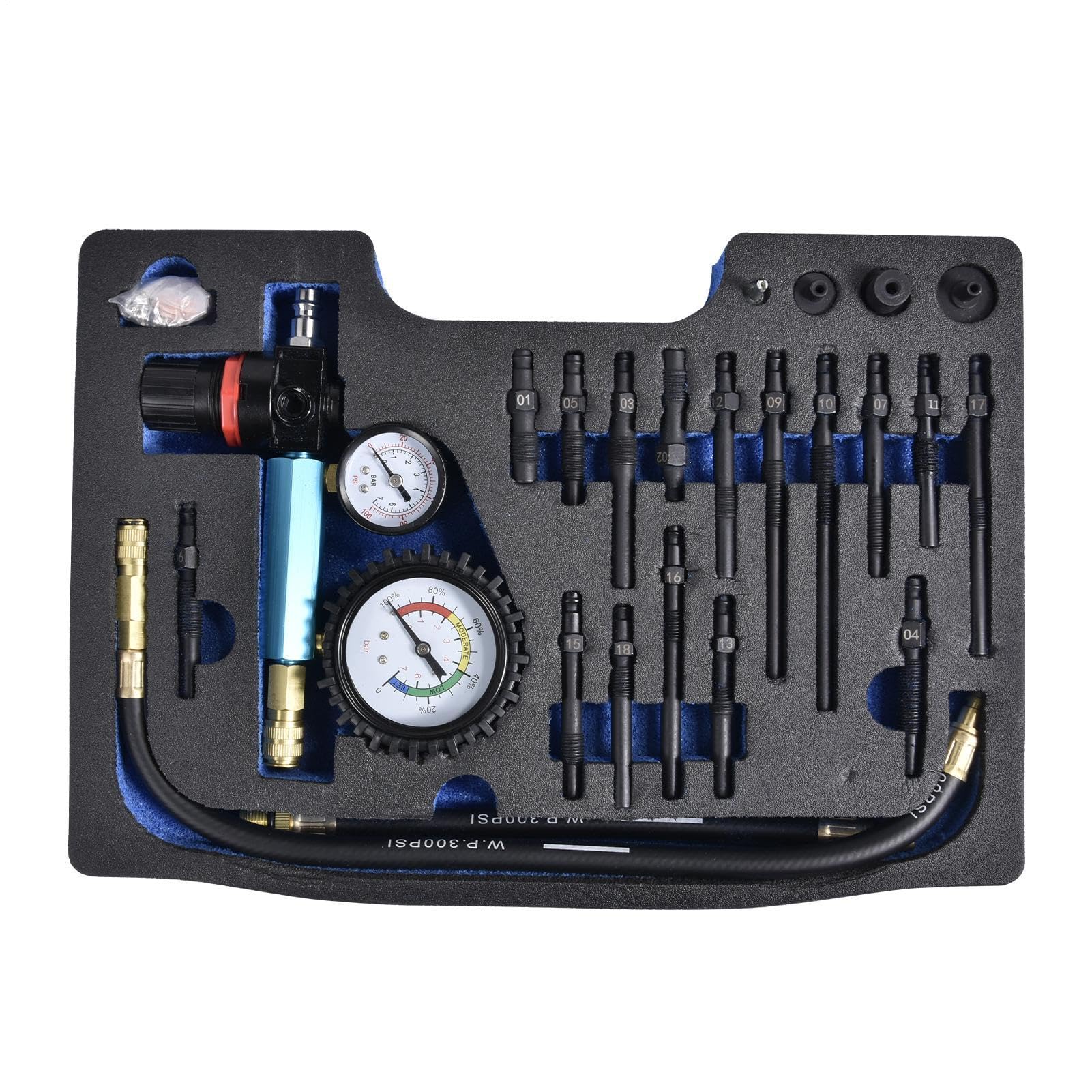 Juego De Comprobador De Compresión De Motor Comprobador De Compresión Para | Juego de 46 Piezas con Manómetro Doble, Probador de Bujías y Estuche para Motor