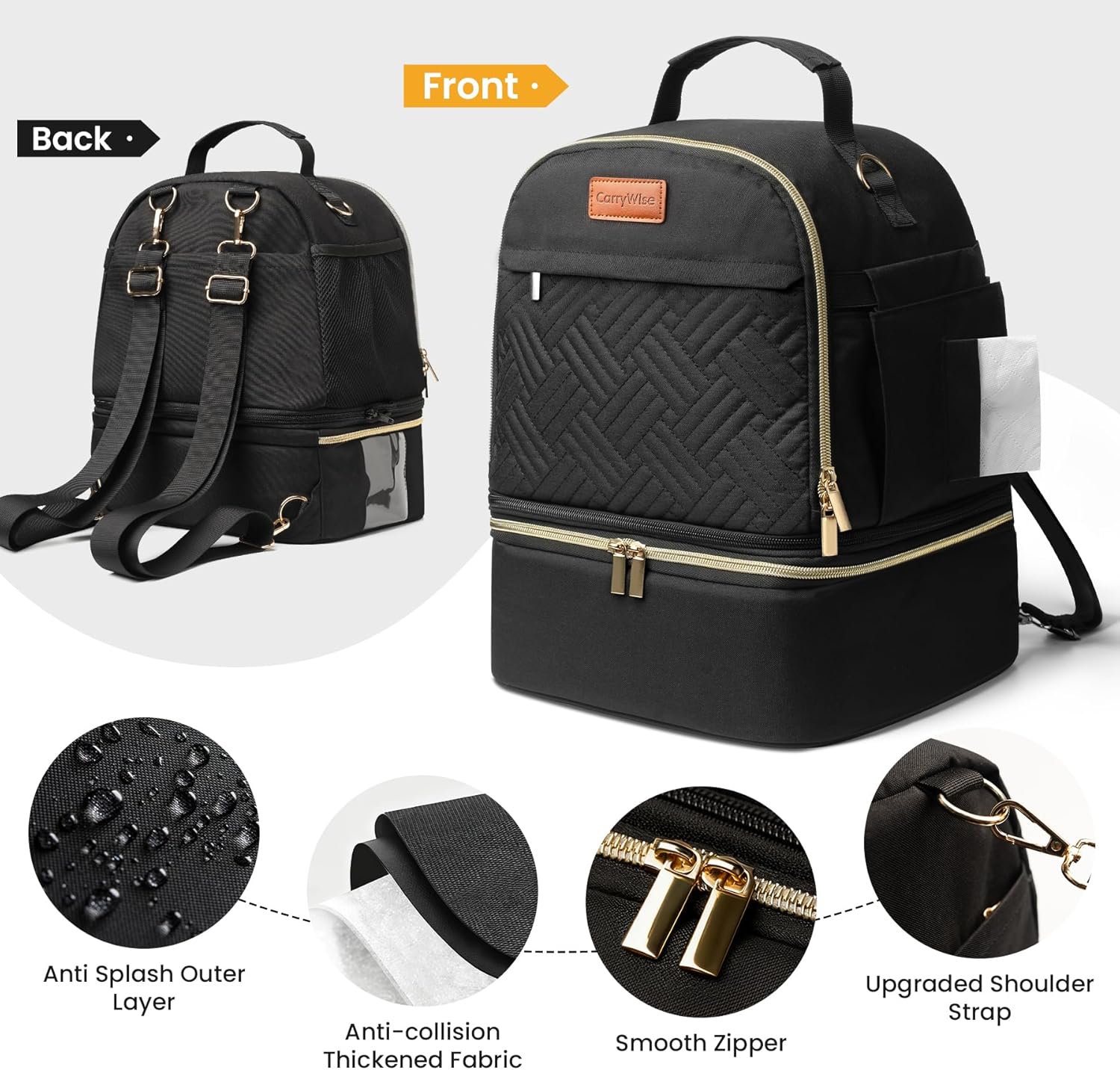 Large Breast Pump Bag for Spectra S1 S2, Double Layer Removable Breast Milk Cooler Bag with 10 Gel Ice Packs & Waterproof Mat, Wearable Pumping Bags for Work Travel & Family, Black