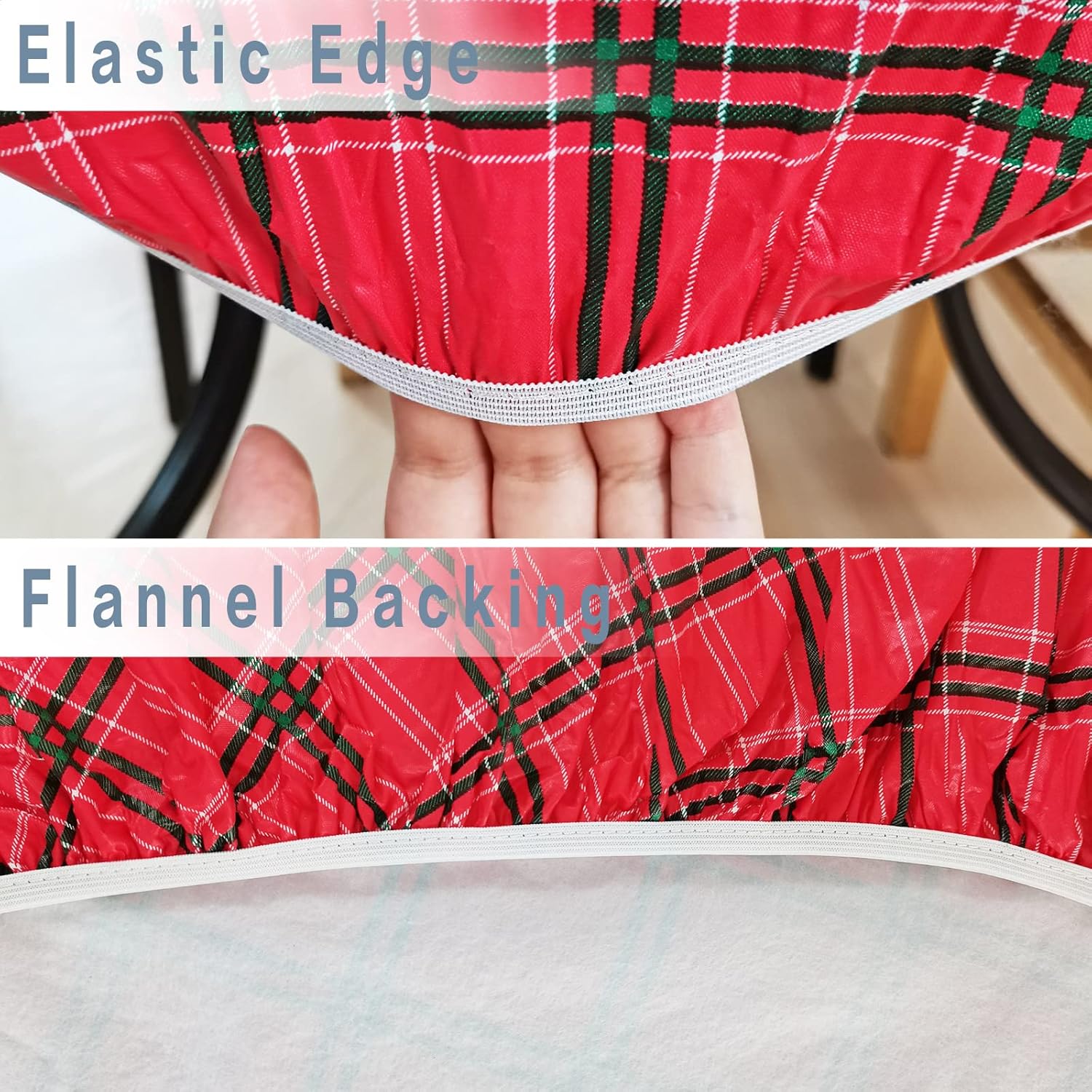 Lifesmells Round Fitted Vinyl Tablecloth Great for Xmas/Parties/Home,Oil&Waterproof Wipeable,Flannel Backed&Elastic Edge,Red and Green Plaid Patterns for Indoor Outdoor Table of 45-56" Diameter : Patio, Lawn & Garden