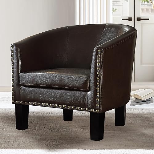 Miniatura 1 de Rosevera Duilio Club Style Sillón de barril para sala de estar, sintético, estándar, cuero expreso