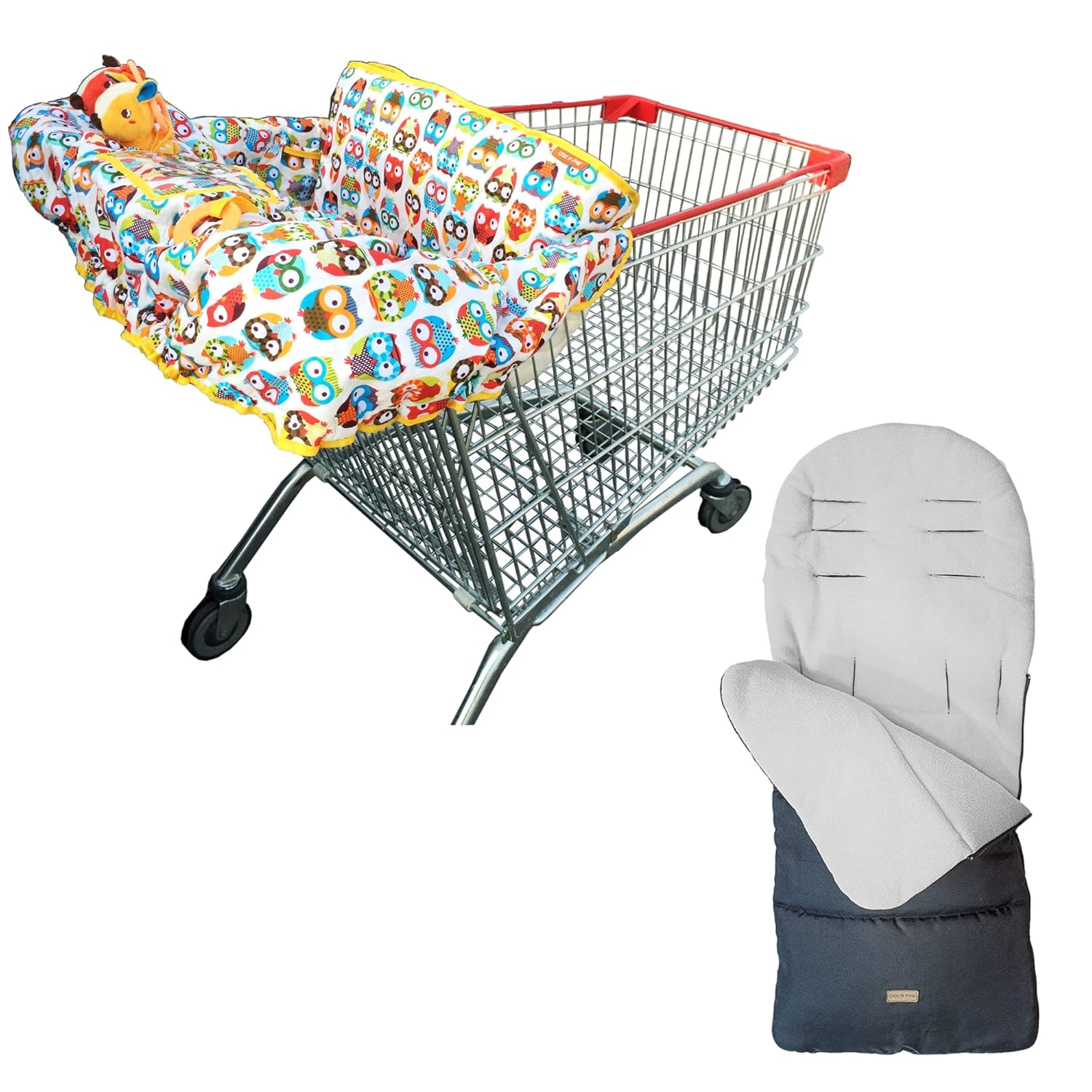 Croc N Frog Bundle - 2 Items: Shopping Cart Cover for Baby (Multicolor Owls) and Stroller Blanket (Grey) : Baby