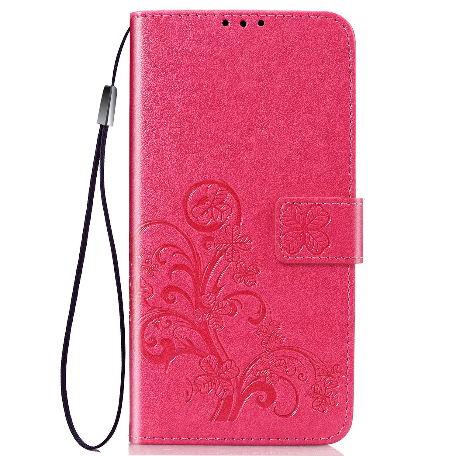 TANYO Case Compatible with Samsung Galaxy M10, Elegant And Beautiful Relief Design, Stylish Leather Full-Cover Phone Case Card Slot, Magnetic Closure and Flip Stand Wallet Cover Red.