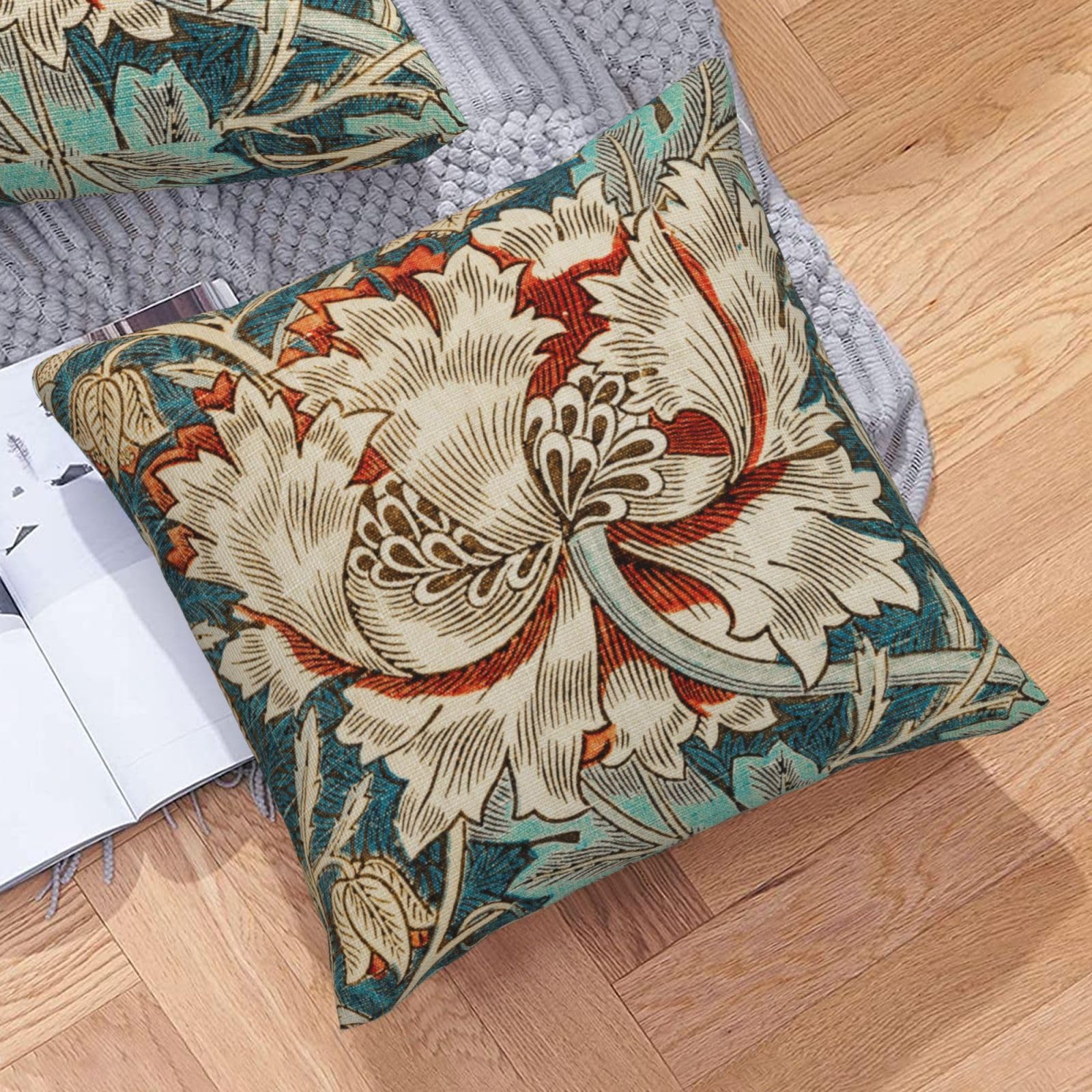 Farmhouse Floral Throw Pillow Covers 18x18, Set Of 2 - William Morris Vintage Design