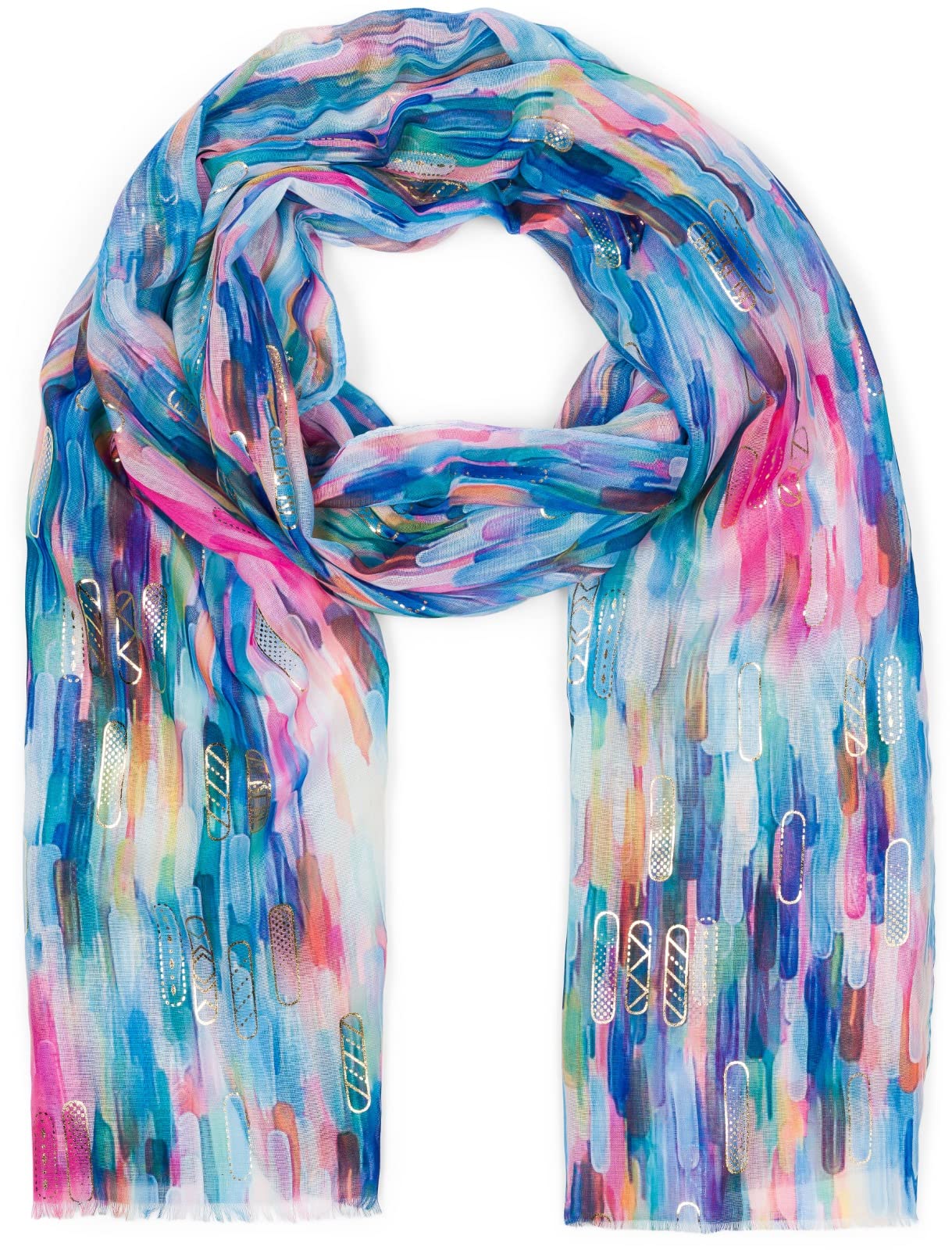 styleBREAKER Women's Scarf with Colorful Striped Gradient Pattern and Metallic Accents, Multicolored Striped Stole 01016222, Colour:Blue