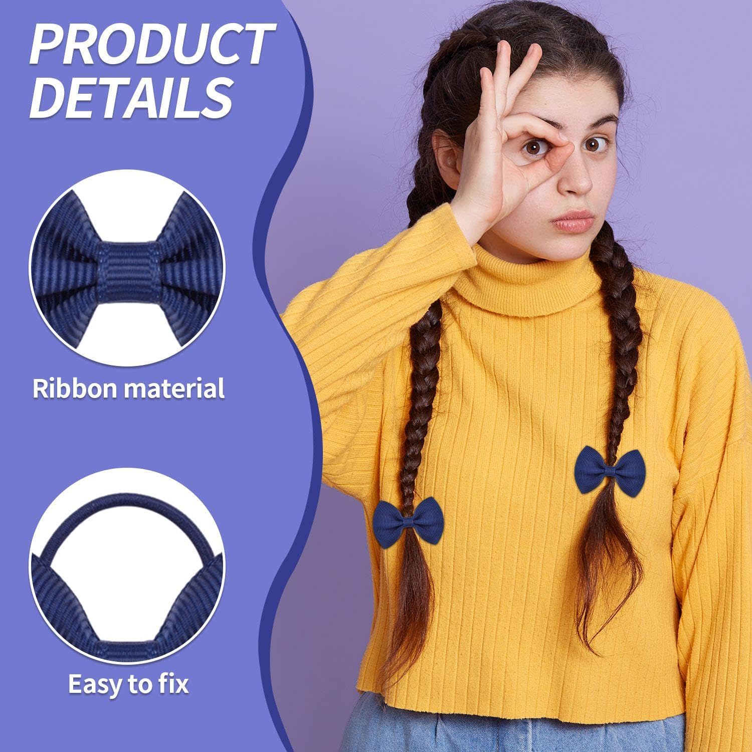 20 Pieces Of Navy Blue Bow Hair Ties, Children'S Hair Ties, Girls' Hair Accessories, Elastic Hair Ties, Hair Accessories, School Hair Accessories - Image 3