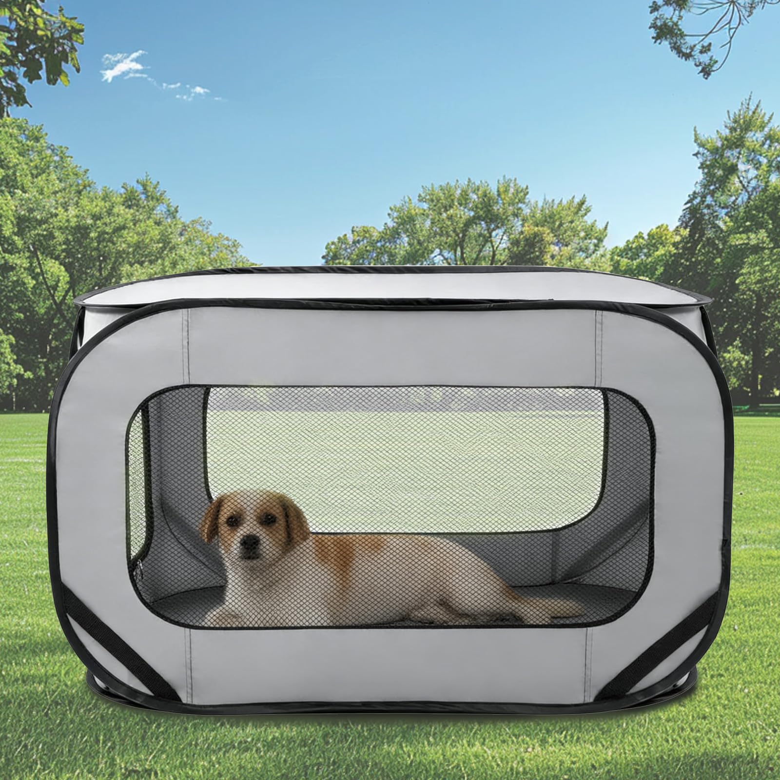 Caisse de Transport pour Chien Parc Pliable Cage Portative Clôture pour Animaux de Compagnie en Tissu Oxford Imperméable Plaqué Respirant pour Animaux Chien Chat Rongeur (Gris)
