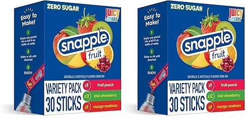 Snapple Powder Drink Mix Variety Pack - 30 Powder Sticks | Assorted Flavors, Zero Sugar | On-the-Go Hydration for Refreshing Beverages (Pack of 2)