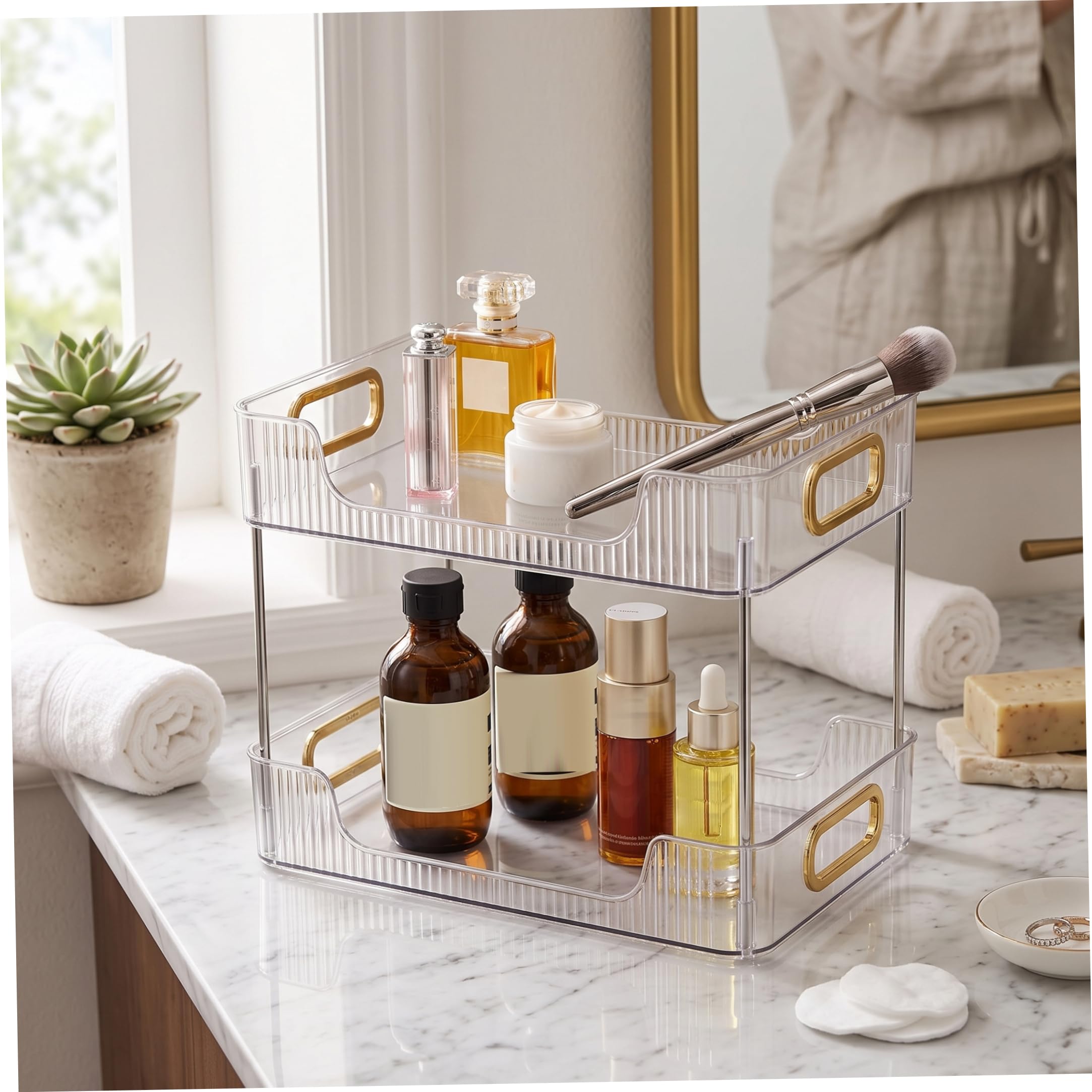 Organizzatore da bancone da Bagno a Due Livelli Ampio ripiano da appoggio per Organizer per cassettiera