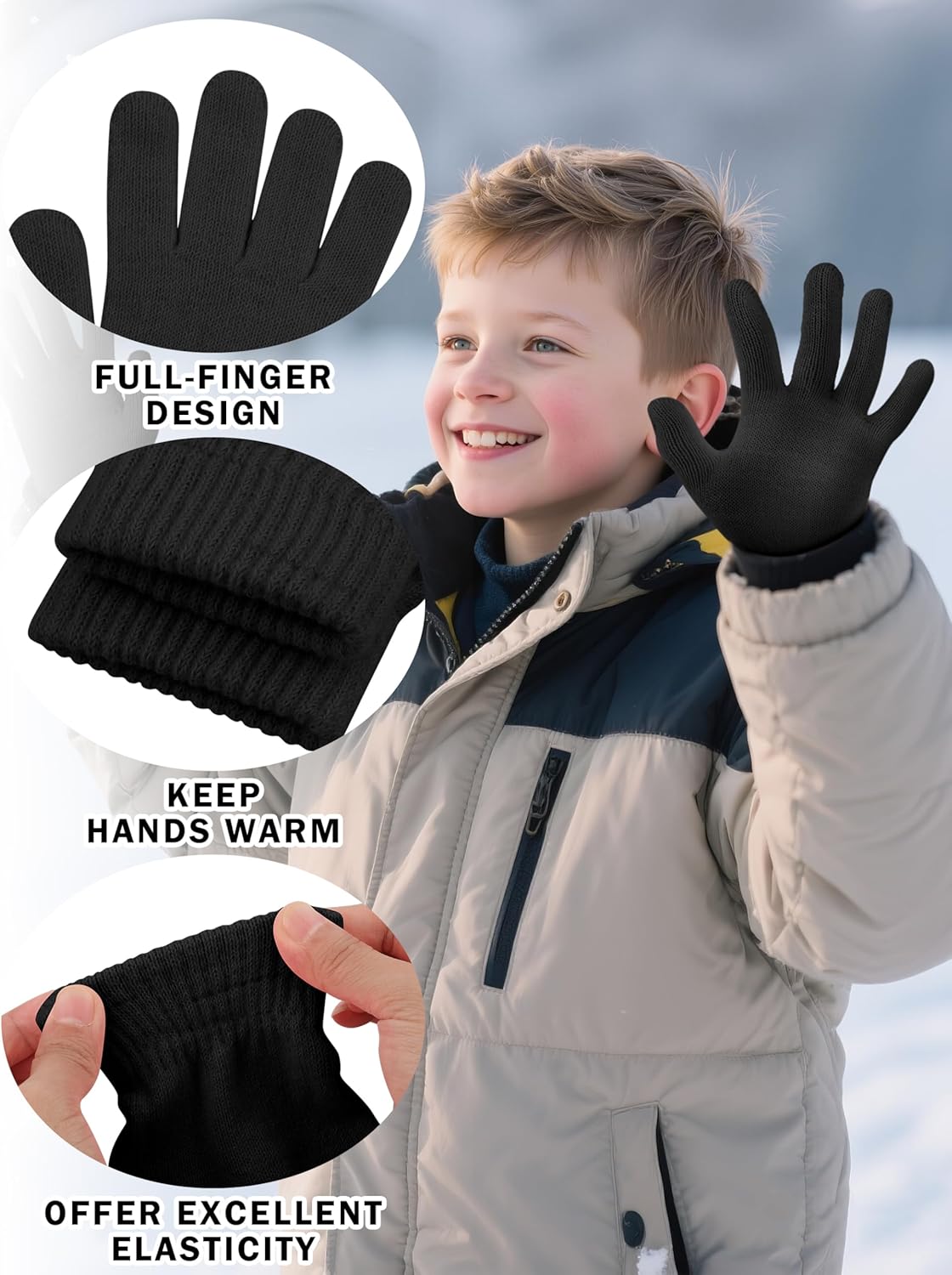 Cooraby 24 Pairs Kids Gloves Winter Magic Gloves Warm Knitted Stretchy Full Fingers Glove for 6-11 Years - Image 3