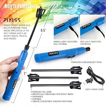 エポキシミキサー 樹脂ミキサー - 充電式バッテリー 電動ハンドヘルドミキサー 樹脂アクセサリー用 樹脂用エポキシマドラー シリコン樹脂モールドミキサー エポキシモールド Diyクラフトタンブラー 3つのパドル付き