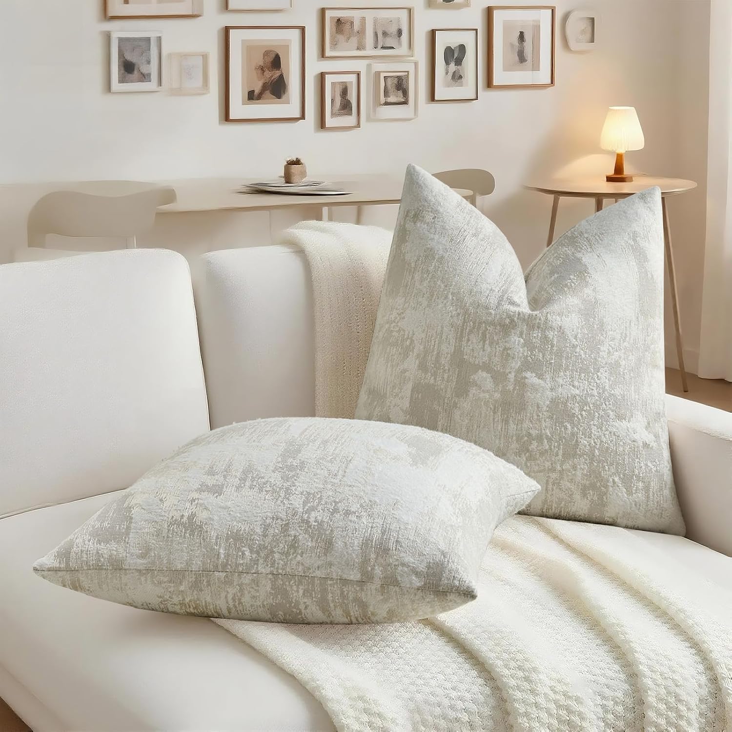 HAUSSY Grey White Throw Pillow Covers 18x18 Set of 2 Neutral Faux Cashmere Jacquard Decorative Pillow Cases Textured & Soft Couch Cushion Case for Living Room Bed Home Decor