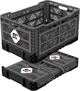 Surecan Heavy Duty Collapsible & Stackable Plastic Crate - Snap Lock Foldable Industrial Garage Storage Bin Container Utility Tote Basket