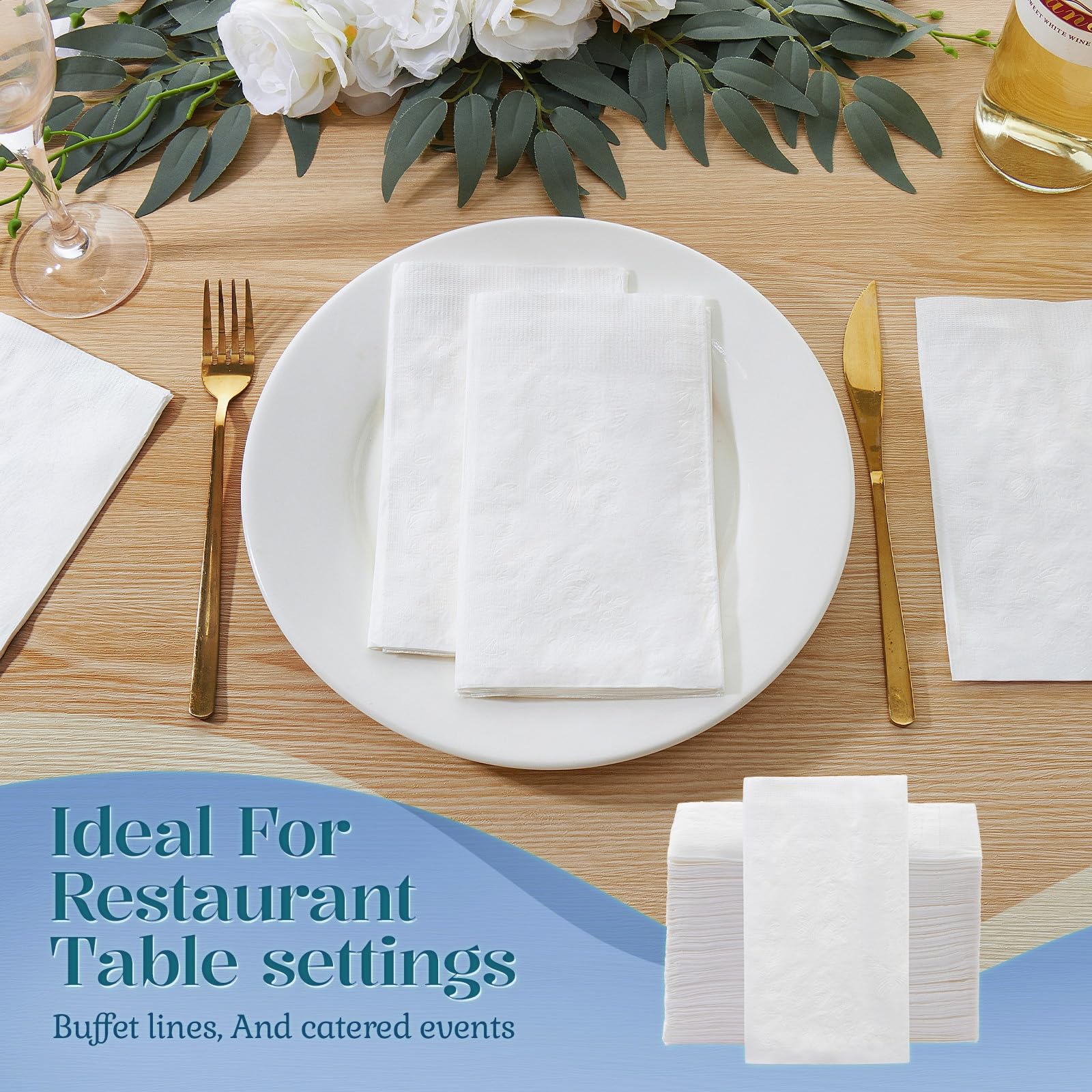 Confezione da 450 tovaglioli di carta usa e getta di alta qualità, a 2 veli, usa e getta, morbidi, assorbenti, per feste, matrimoni, cucina, feste, cene o eventi (bianco)