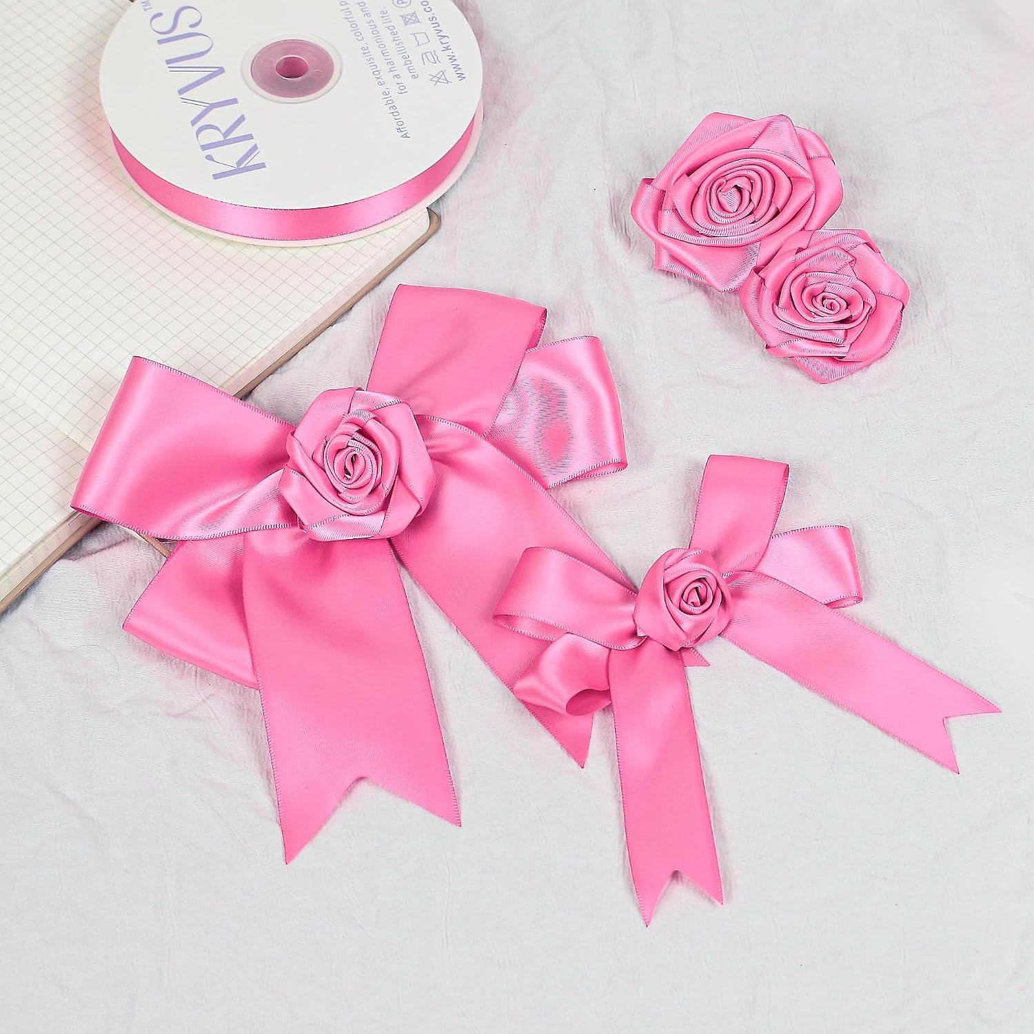 Hot Pink Satin Ribbon, Double Faced 7/8 Inch X 50 Yards Hot Pink Ribbon, Premium Satin Ribbons for Gift Wrapping, Crafts, Hair Bow Making, Sewing, Flower Bouquet, Wedding Party Decor