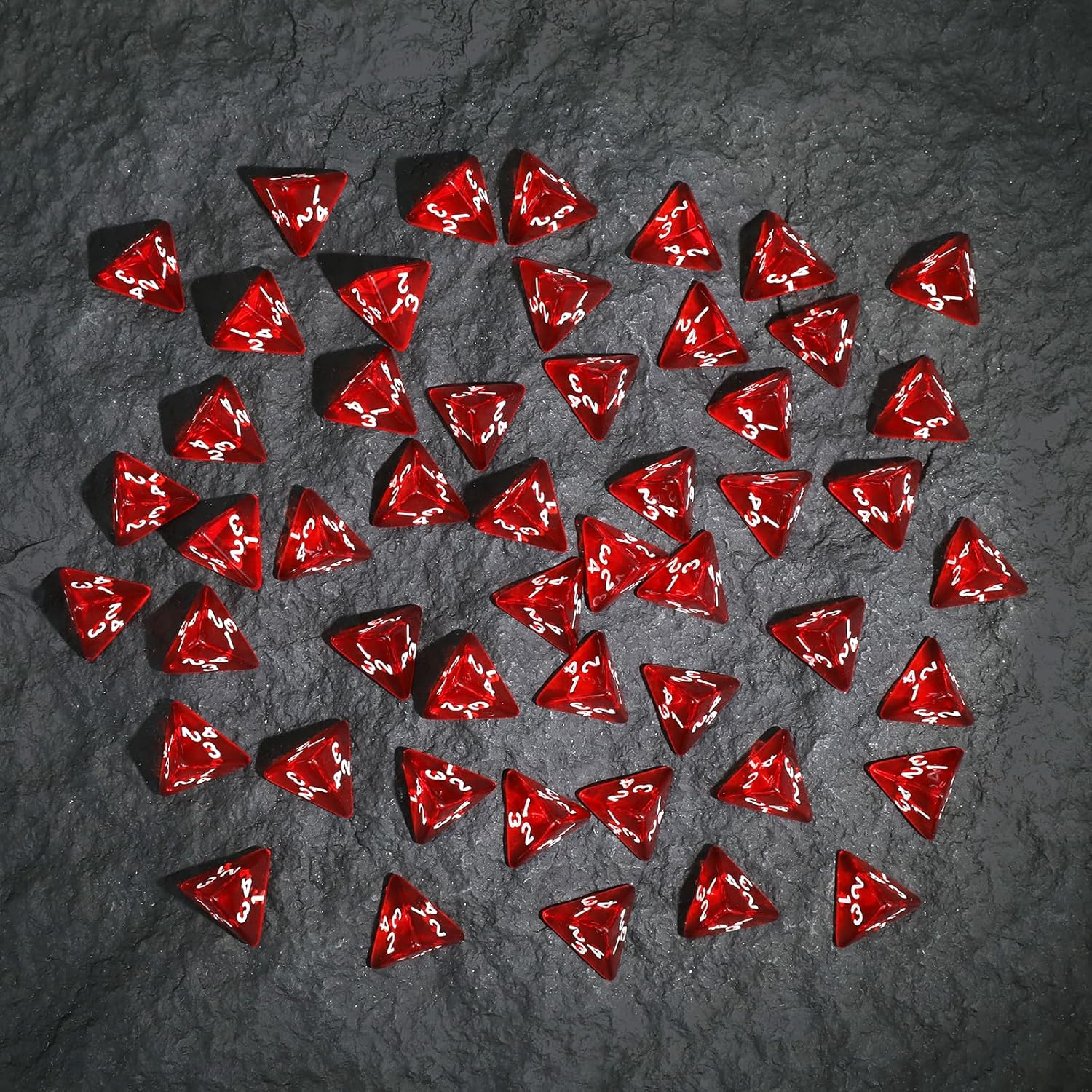 50Pcs Transparent Red D4 Dice Set for Board Table RPG Gaming, Roleplaying Red Gem D4 Polyhedral Dice Set Compatible with Dungeons and Dragons D&D RPG MTG Dice Table Games
