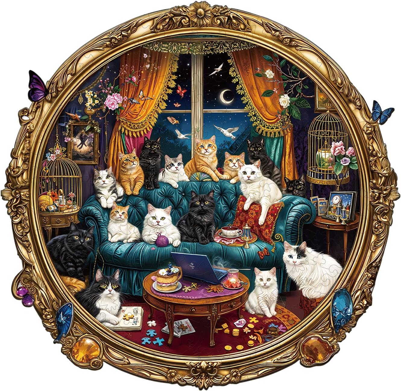 Wooden Puzzles for Adults, Cat Library Adventure Wooden Jigsaw Puzzle for Adults, Wood Puzzles Adult, Unique Shape, Presents for Friends, Wall Art Home Decor (S-8.5 * 8in - 100 pcs)