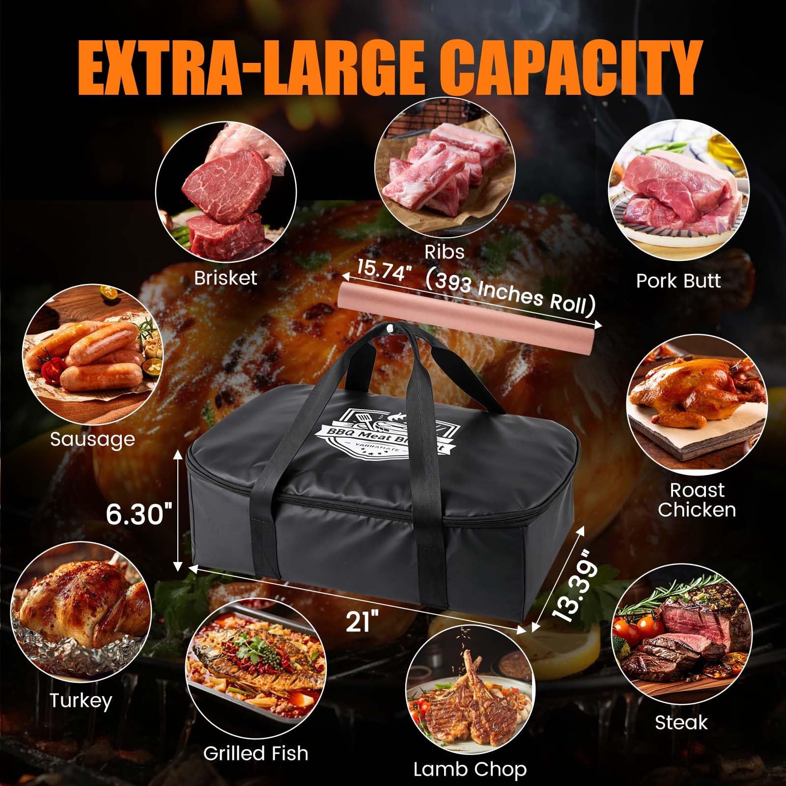 YARRAMATE Koc BBQ wielokrotnego użytku do odpoczynku mięsa, 21" izolowana torba na mostek, termiczny pojemnik z szerokim otworem, akcesoria do wędzarni, prezenty dla mężczyzn i taty