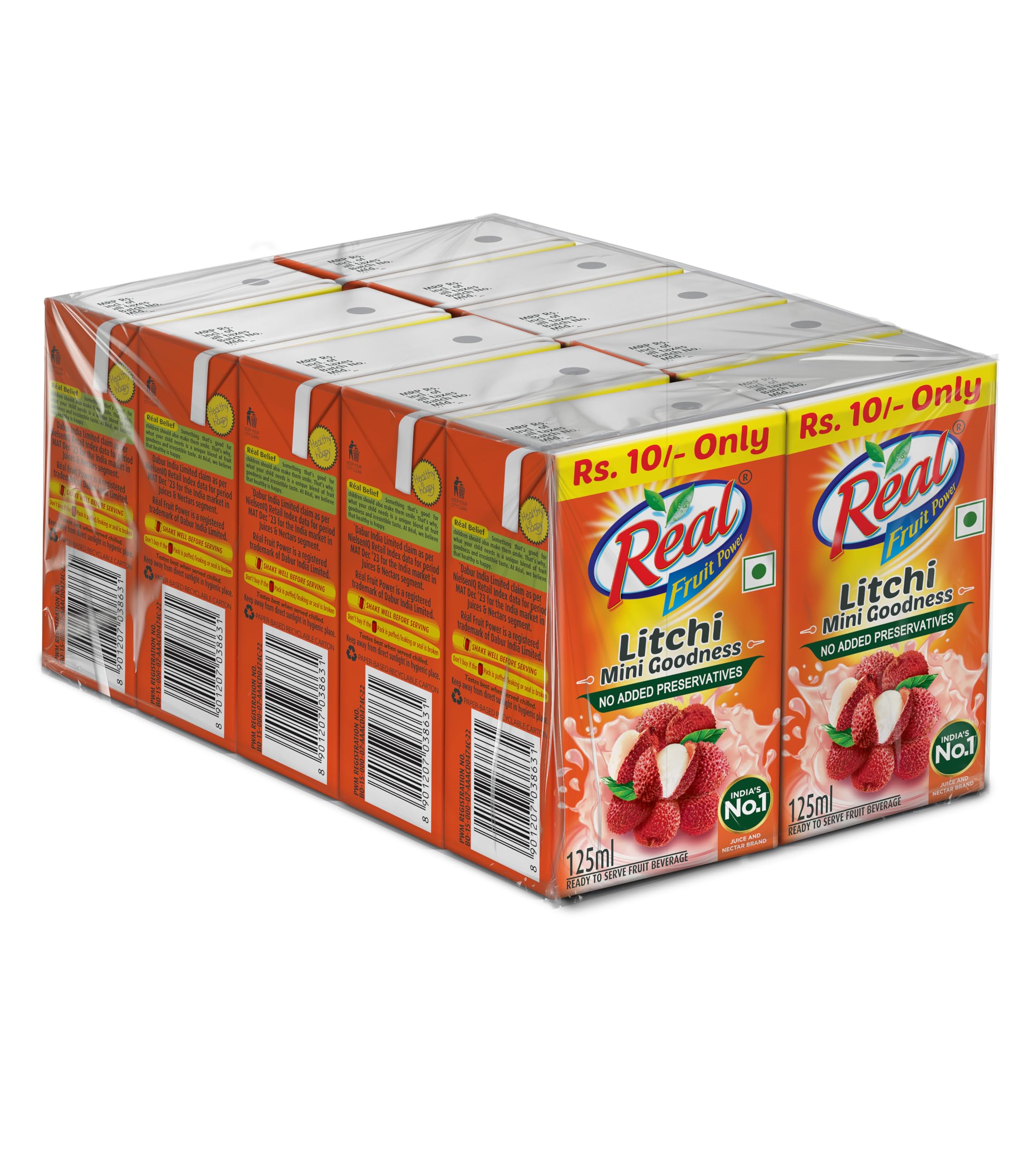Real Litchi Juice- 125ml x 10 | Rich In Vitamin C | No Added Preservatives, Artificial Color & Flavour | Goodness of Best Fruit | Tasty, Refreshing & Energising Drink