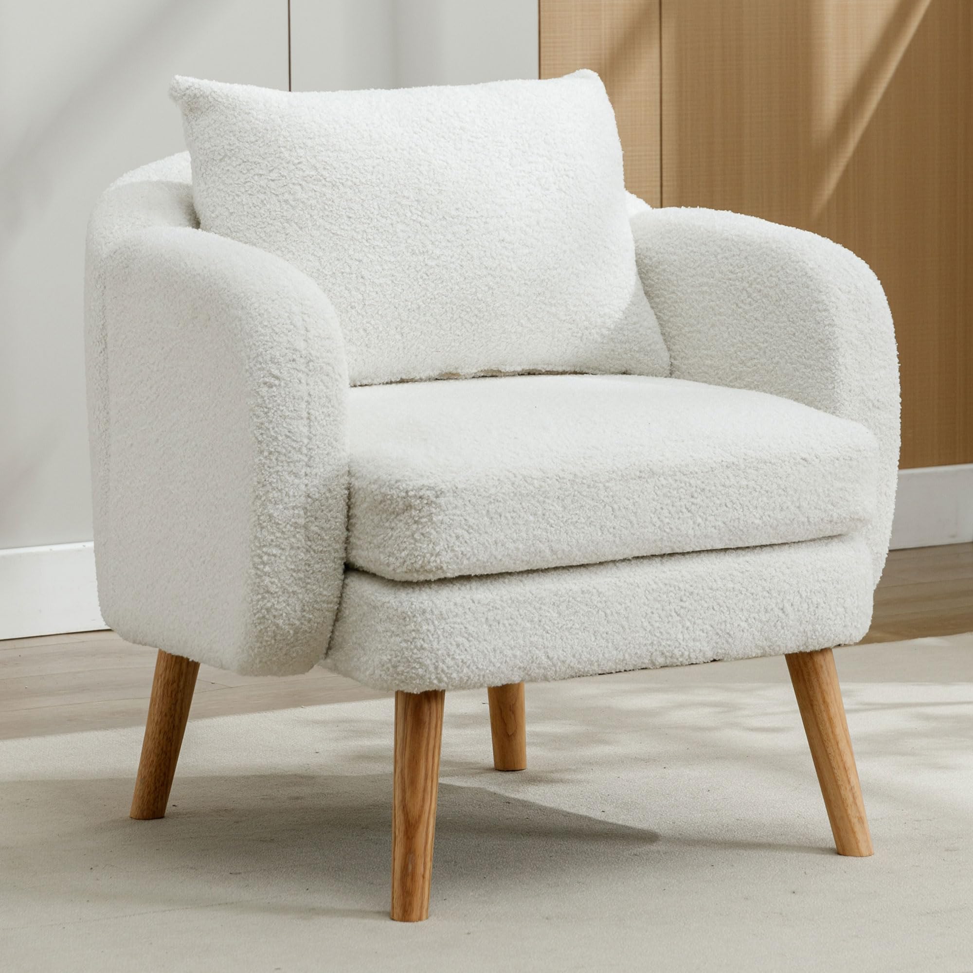 Poltrona soggiorno, Poltrona Teddy, Poltrona relax, Poltrona per le orecchie, Sedia per il tempo libero, gambe in legno massello beige