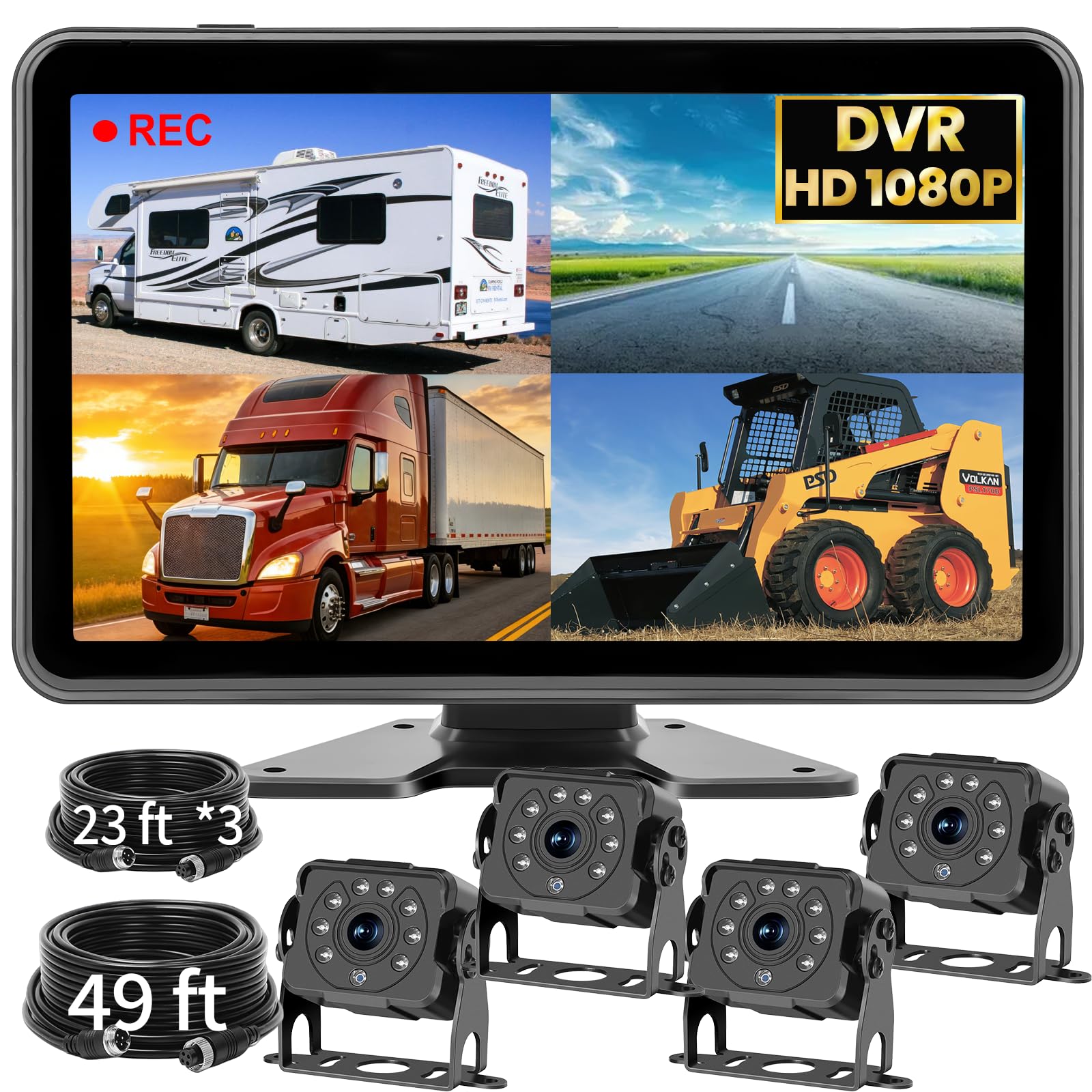 Photo 1 of 4-Camera 1080P Wired Backup Camera System for Truck/RV/Trailer: 10.1" HD Touch Monitor, DVR Recording Waterproof IR Night Vision, Parking Assist Wide Angle Side Rear View Camera for Heavy Duty Vehicle