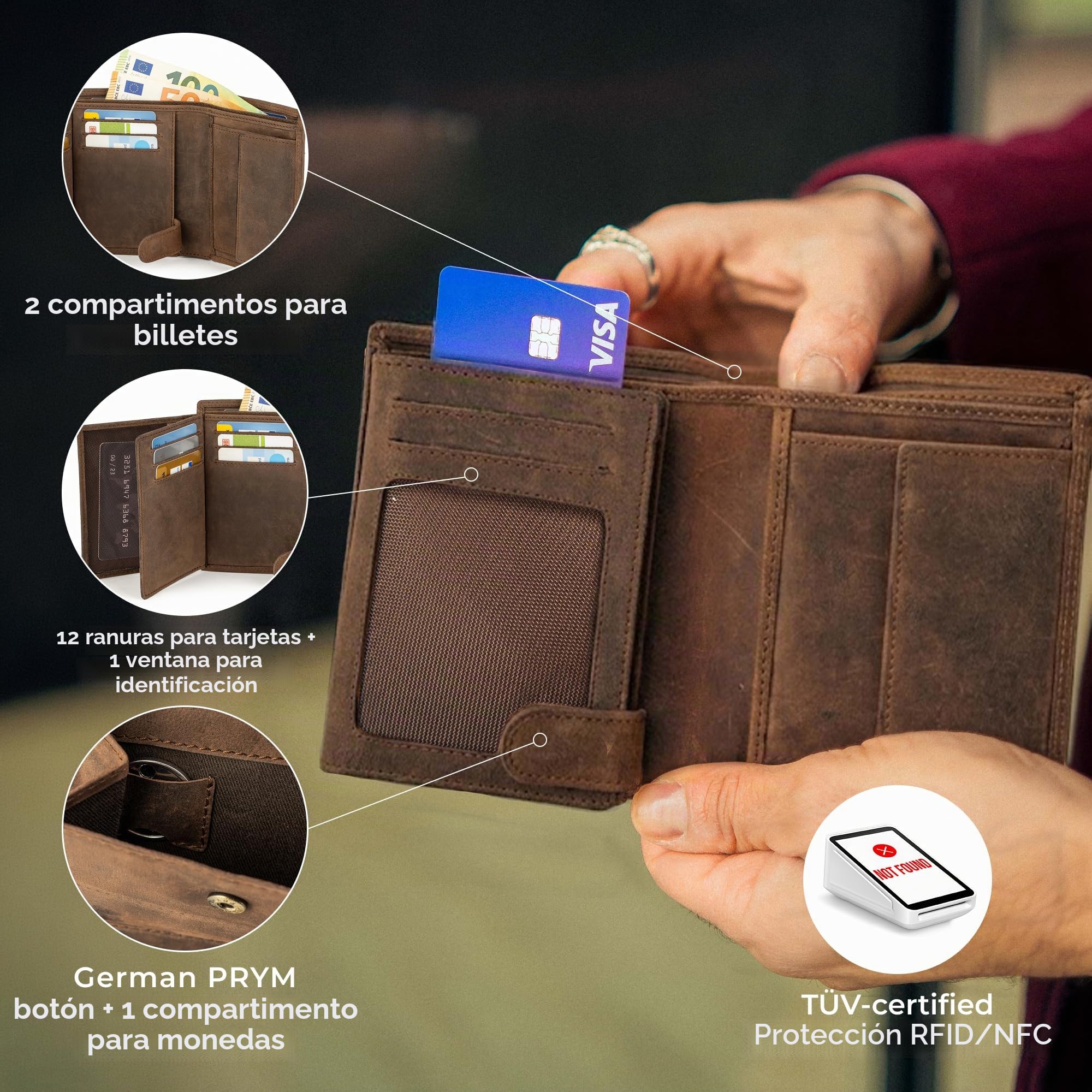 Berliner Bags Oliver Cartera de Piel Noble para Hombre, 15 Tarjetas, RFID