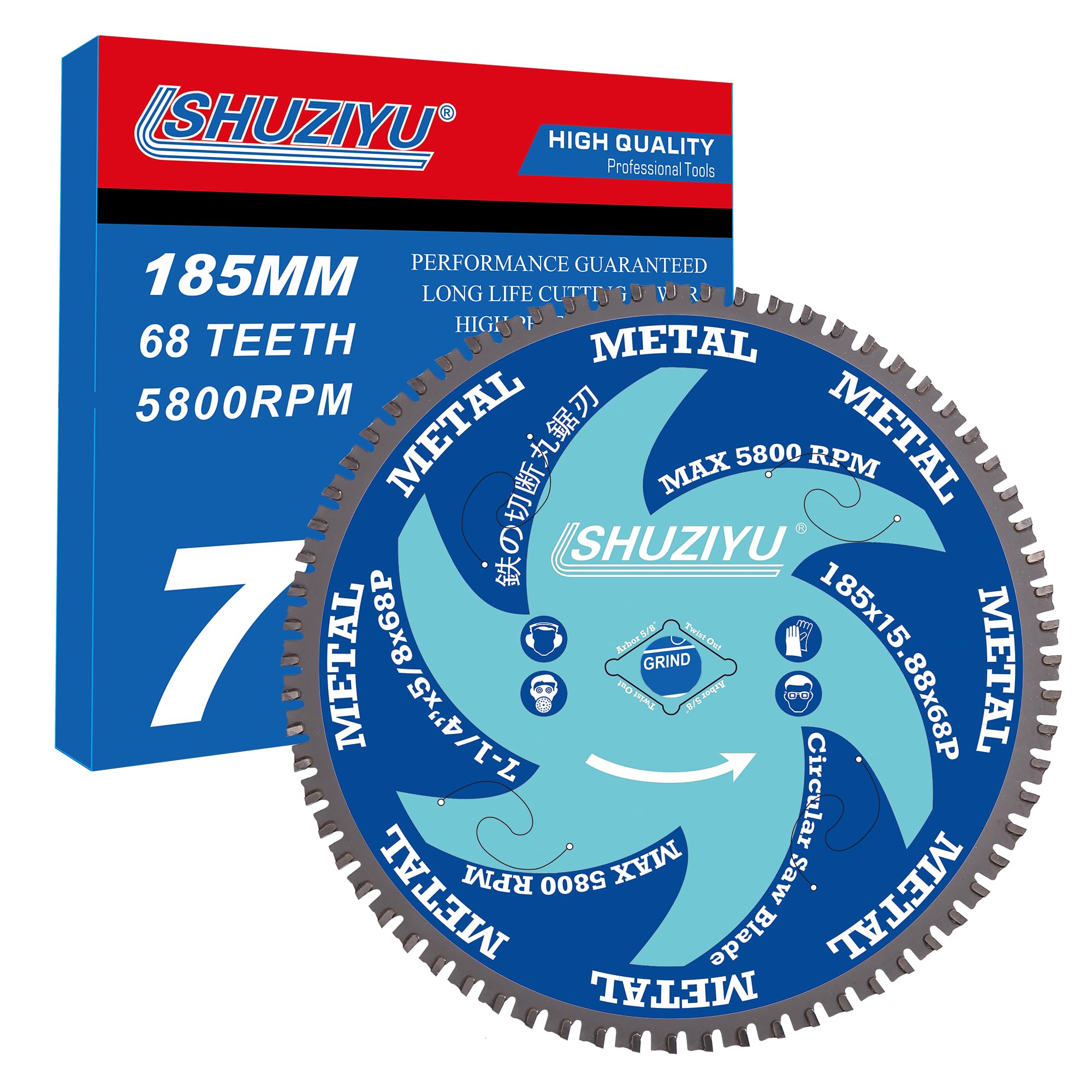 7-1/4”(185MM)-68T, Arbor 5/8" with Diamond Washer. Circular Saw Blade, Ferrous Metal, Steel Iron Bar, Sheet, Angle Cutting