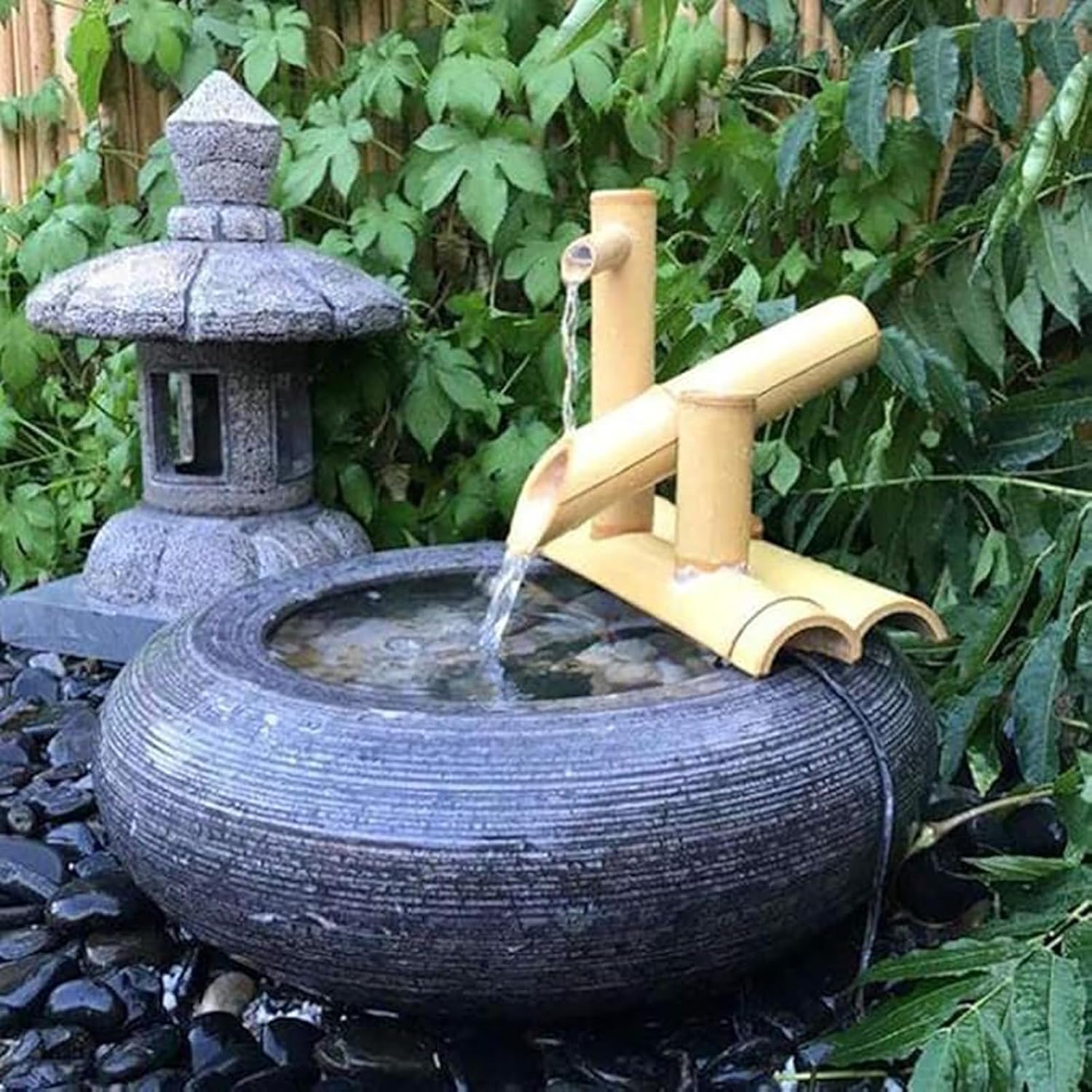 Feng Shui Zen Bamboo Fountain, Free Standing Garden Water Feature, Indoor Outdoor Pond Patio Yard Decor, Bamboo Waterfall Fountain with Pump, Landscape Fish Tank Ornament