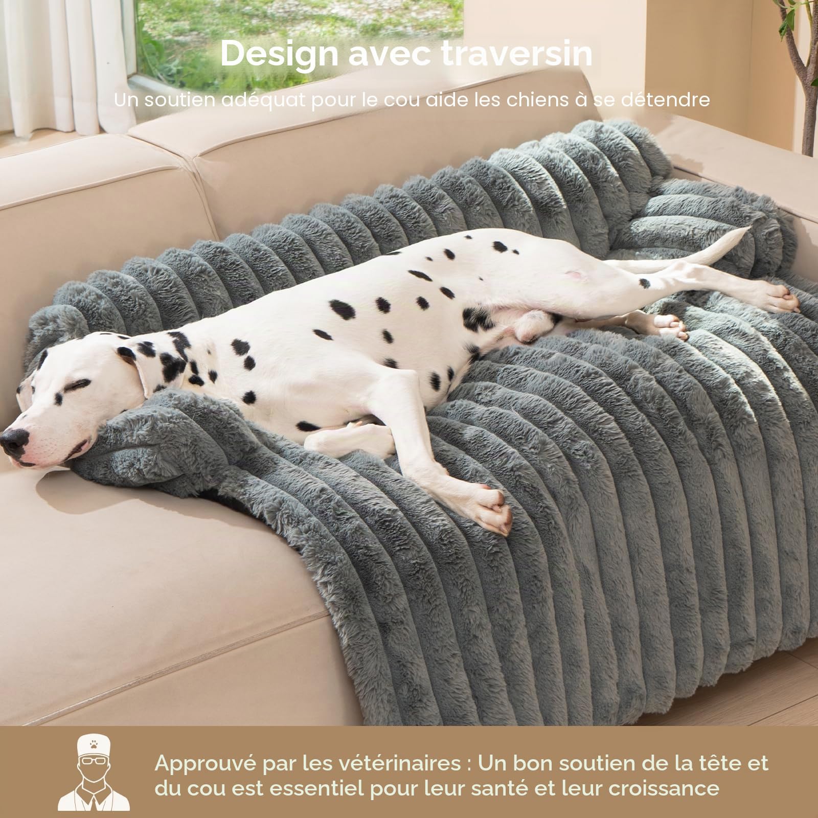 Avont Panier pour Chien Déhoussable et Lavable, Coussin Anti-Stress Protège-Canapé, Tapis pour Chien Grande Taille, Matelas Lit Couchage et Mobilier Protection Canapé 90 × 80 cm -M(Gris)