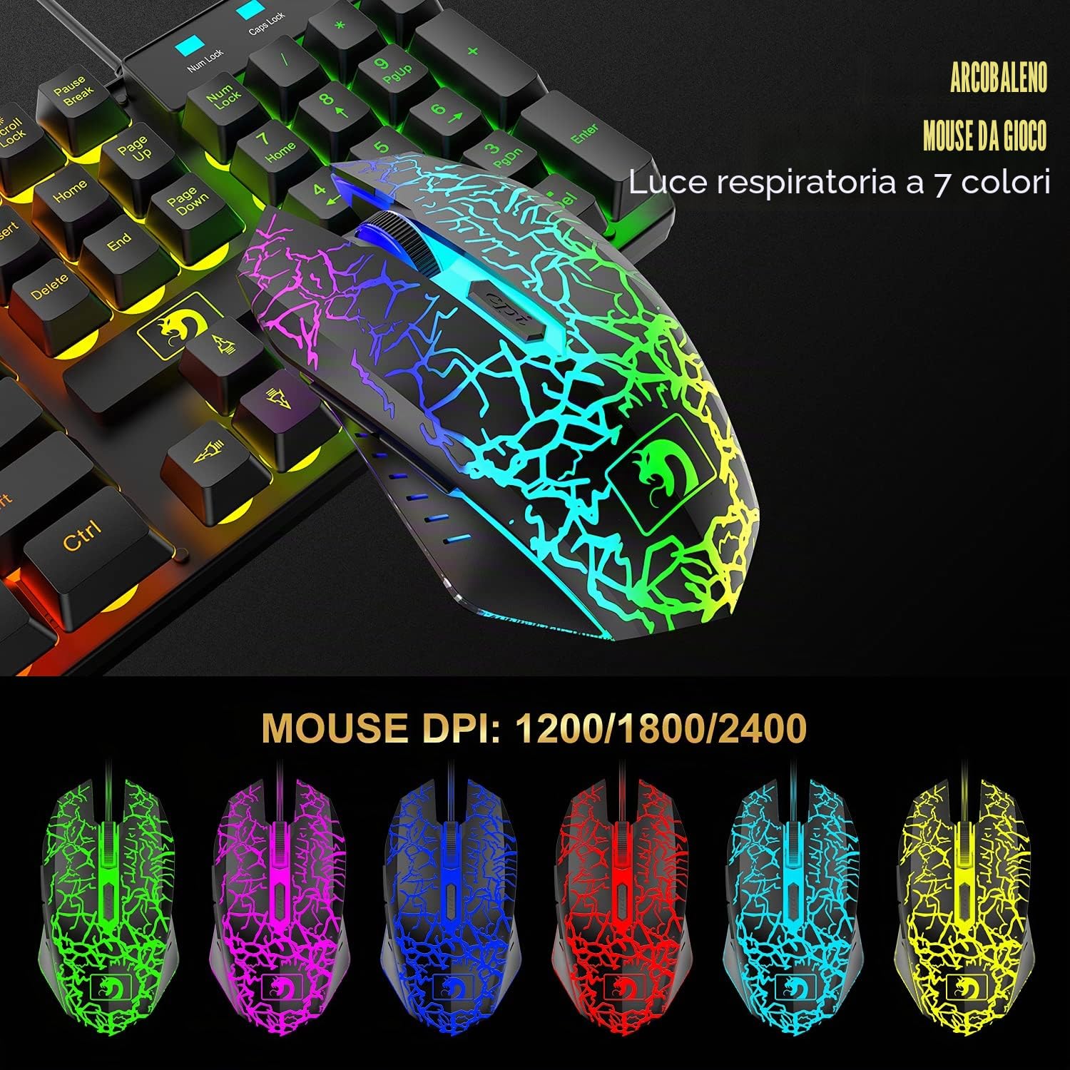 Regno Unito Layout Wired 104 Tasti da gioco Keyboard Tastiera per il mouse Altoparlante per cuffie 5 in 1 Combo con retroilluminazione multi RGB 2400DPI MICE Large Mousepad per PC Mac PS4 Xbox