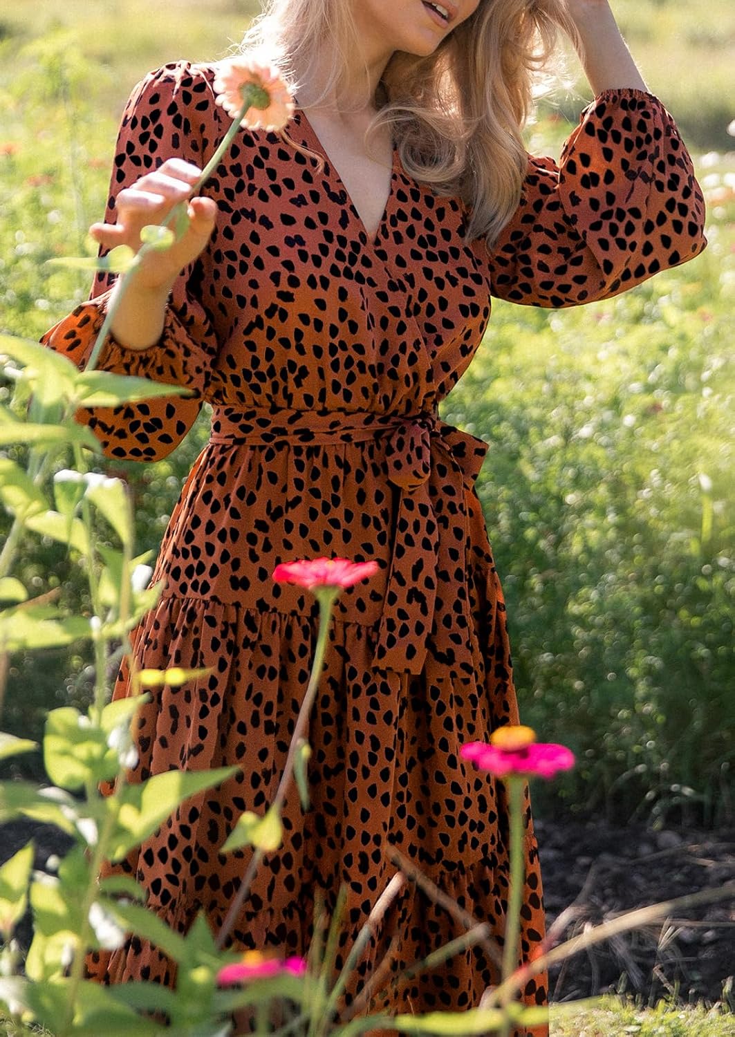 PRETTYGARDEN Womens Spring Long Sleeve Wrap V Neck Ruffle Floral Maxi Dress Casual Tie Waist Boho Chiffon Flowy Long Dresses - Image 6