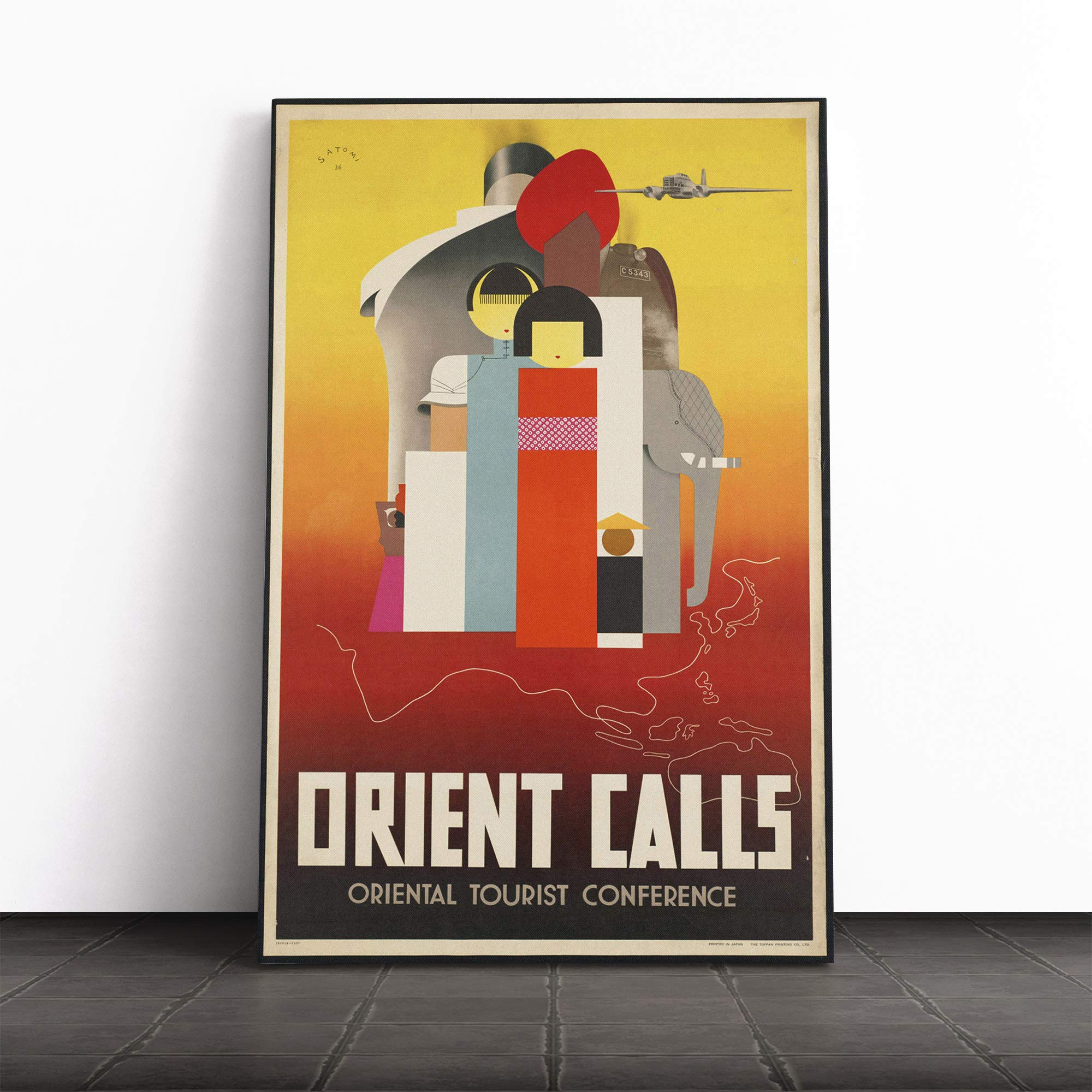 Orient Calls Travel Canvas Print | Gallery Wrapped 30mm Frame Wall Art | 20x14 inches | Ready to Hang | Retro Picture | Living Room Bedroom Lounge Office