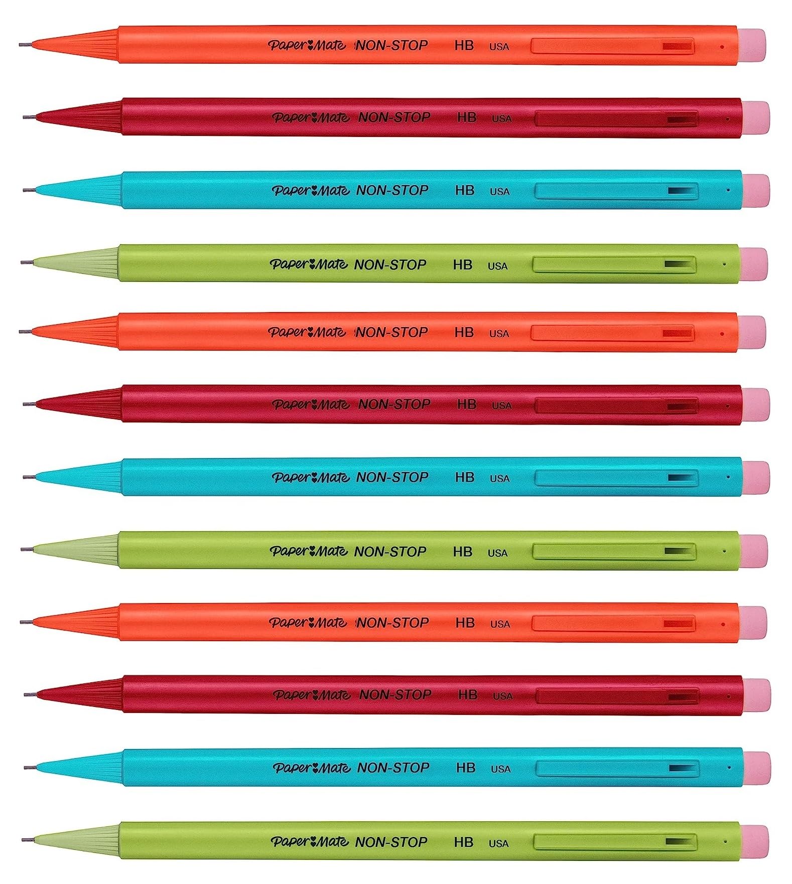 Papermate Auto Mechanical Pencil Non-Stop 0.7mm - Pack of 12 Assorted Barrel Colours