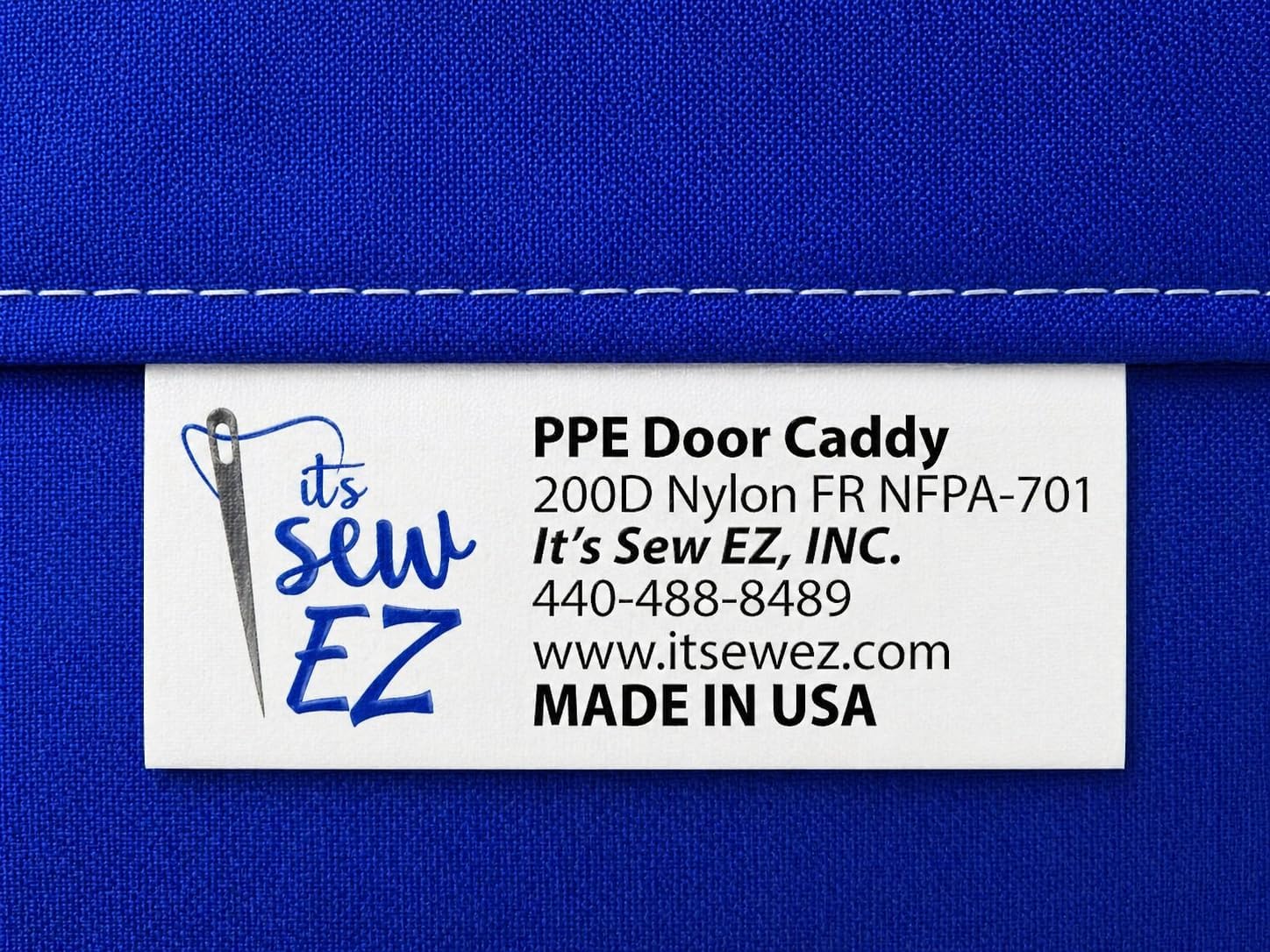 It's Sew EZ Personal Protection Equipment (PPE) Isolation Door Caddy - 6 Pockets - NFPA-701 Fire Retardant Nylon Oxford 200D with Two Stainless Steel Hooks included (Royal Blue, 6 pockets)