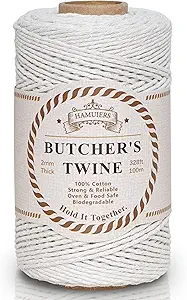 Butchers Twine for Cooking, Baking & Crafts - Food Safe Kitchen Twine for Tying Meat, Trussing Turkey, Roasting, Sausage Making - Strong Cotton Rope for Garden, Crafts & Packing, 328ft 2mm(Beige)