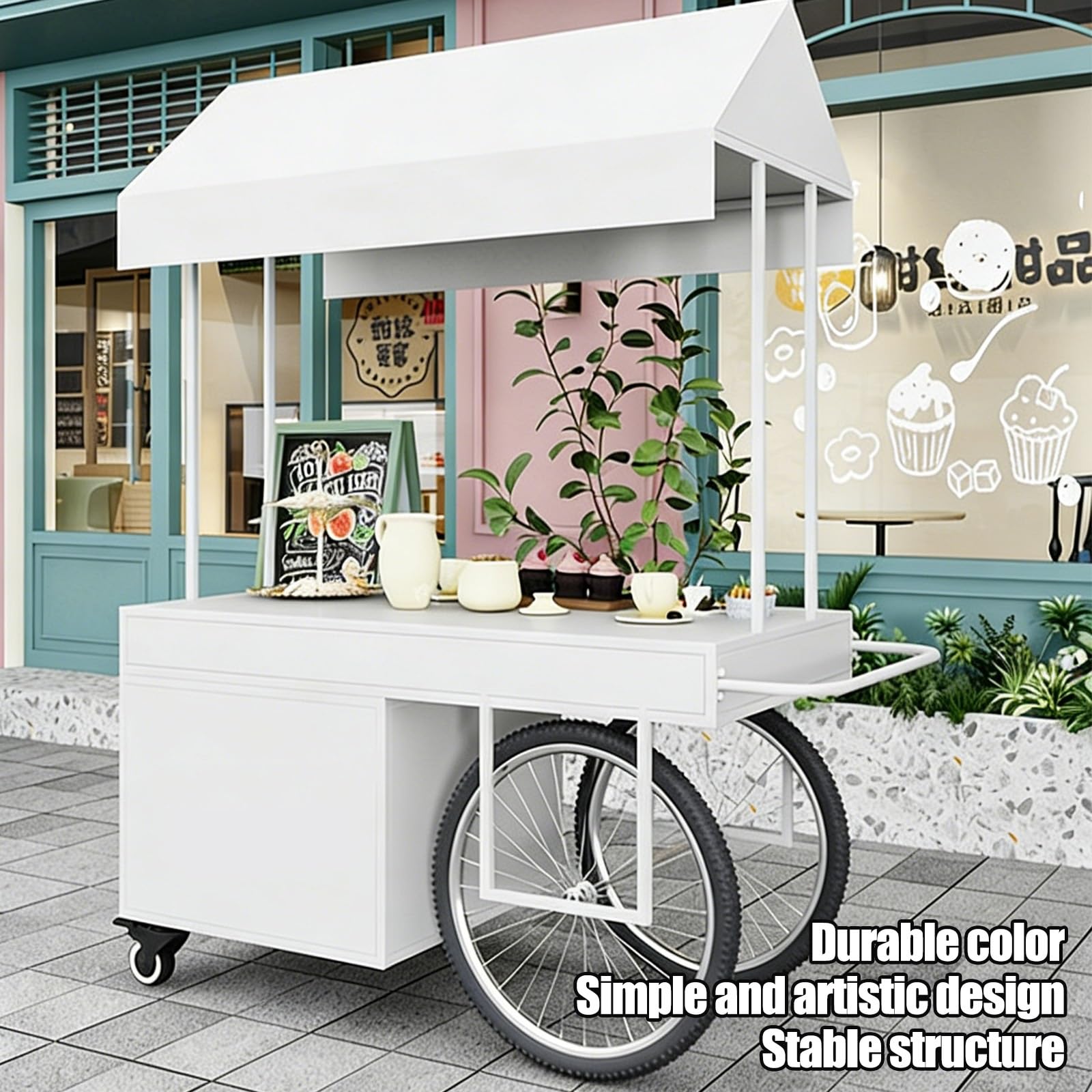 HARELA Carrito de Comida callejera con Ruedas, Genérico Puesto de Mercado con Toldo, Carro de Venta Ambulante para Perritos Calientes/Salchichas/Pan(Gold,120cm/47.2in)