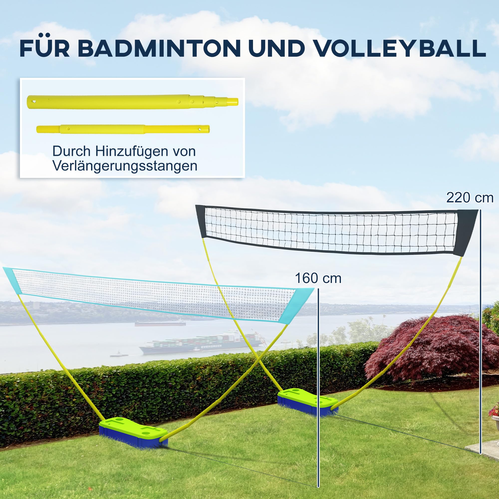 SPORTNOW Red de bádminton 2 en 1 de 4 m con Soporte y Bolsa de Transporte