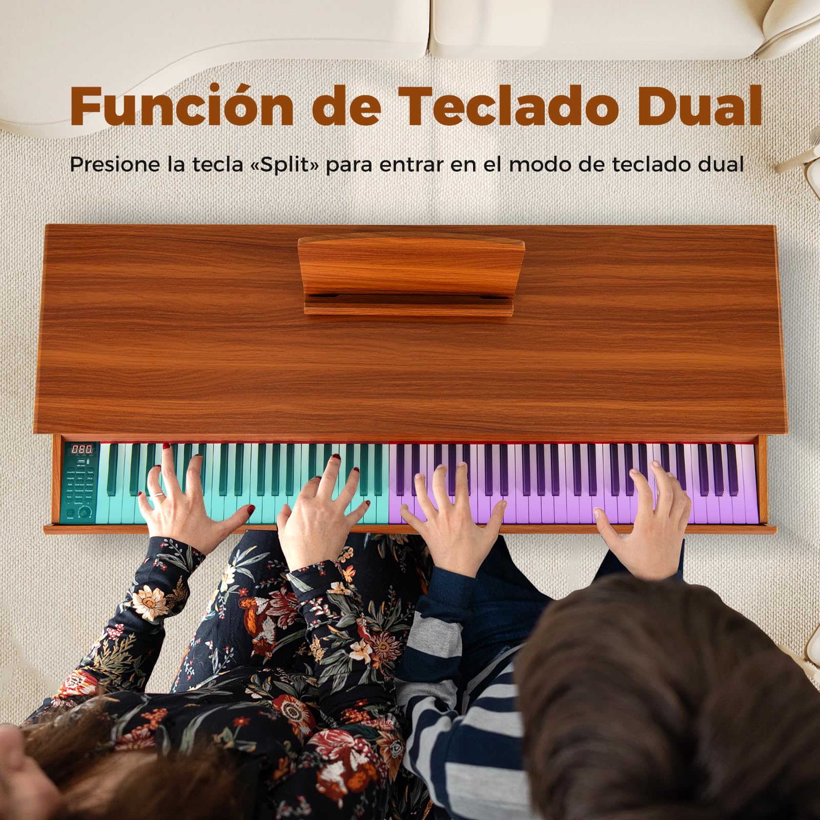 GOPLUS Piano Eléctrico de Tamaño Completo 88 Teclas Pesadas, Teclado de Piano Digital con Acción de Martillo Graduada, 3 Pedales, Conexión MIDI y Atril Desmontable, para Principiantes, Marrón