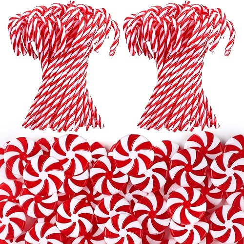 Miniatura 1 de Thyle 120 piezas de bastones de caramelo de Navidad de plástico, adornos de menta para árbol de Navidad, paletas, decoración artesanal para Navidad,