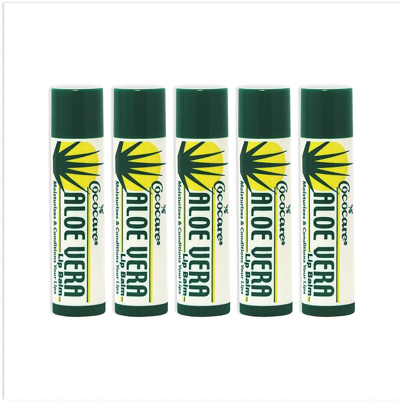 Bálsamo labial em bastão COCOCARE com aloe vera, manteiga de cacau e vitamina E, sem parabenos, 5 unidades