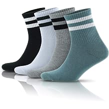 GoWith 3/4 Pairs Cotton Socks for Women & Men, Moisture-Wicking Quarter Cushioned Striped Socks, Athletic and Casual Wear