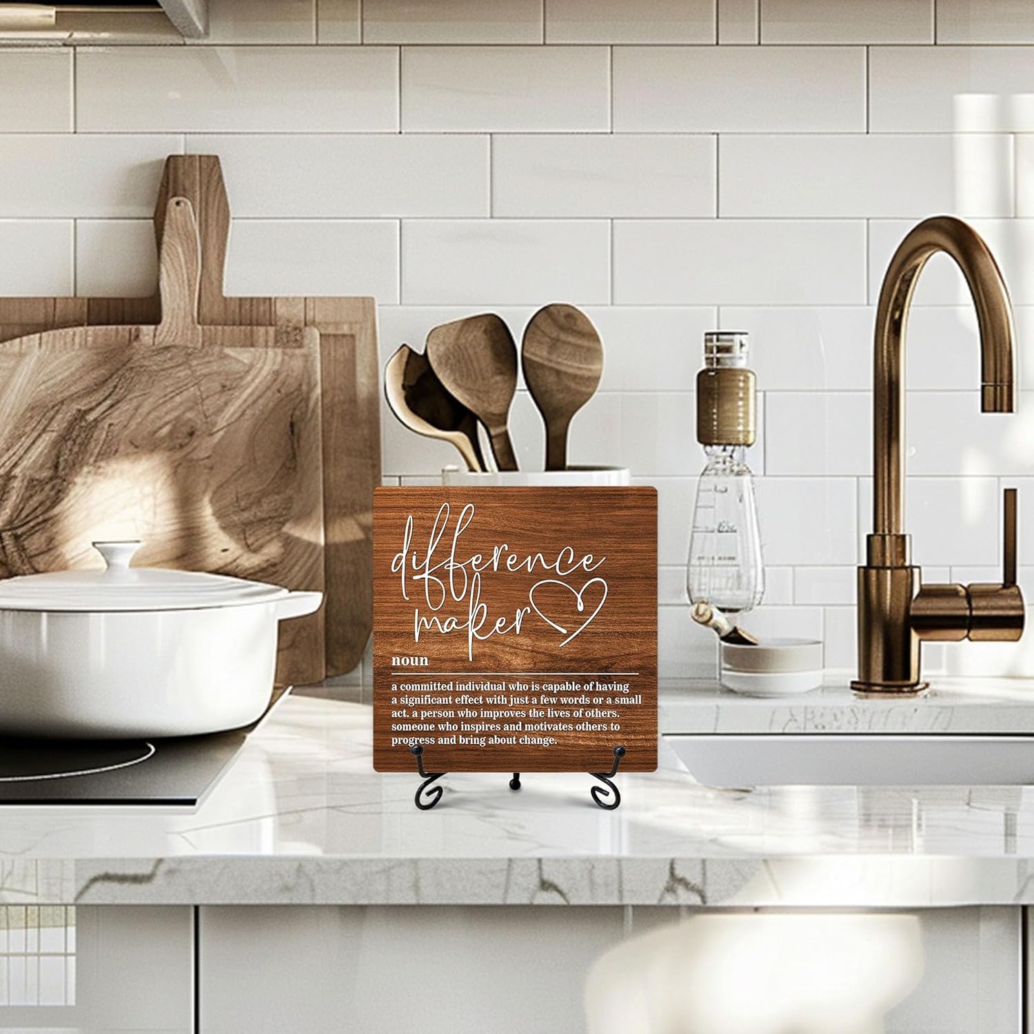 Difference Maker Definition Sign, Home Office Decor, Rustic Farmhouse Decor, Inspirational Quotes Desk Gifts for Women Men Leader Boss Mentor, Office Desk Accessories, 5" x 5"-222 - Image 4