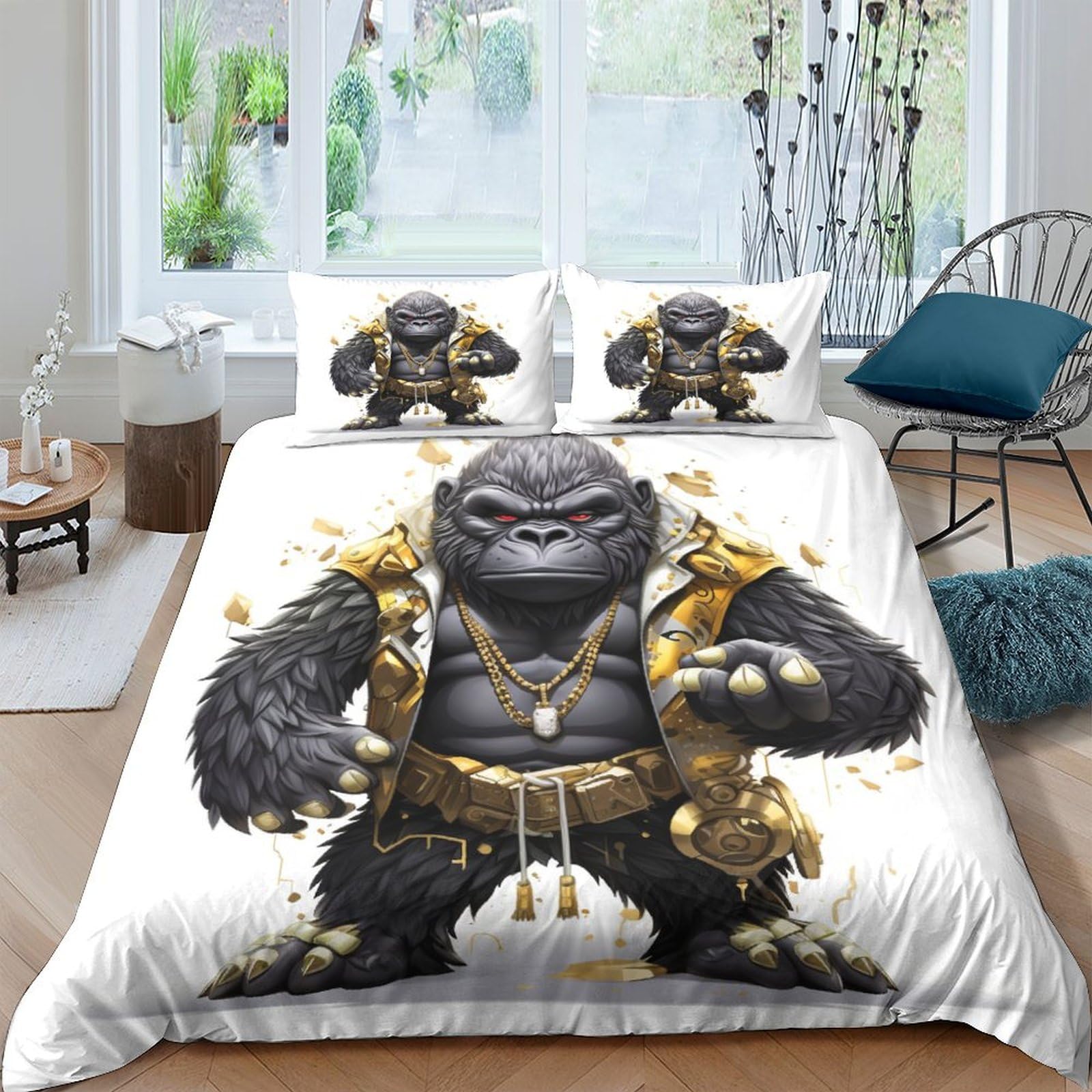 Parure de lit 3 pièces Gorilla housse de couette anti-transpiration à fermeture éclair pratique