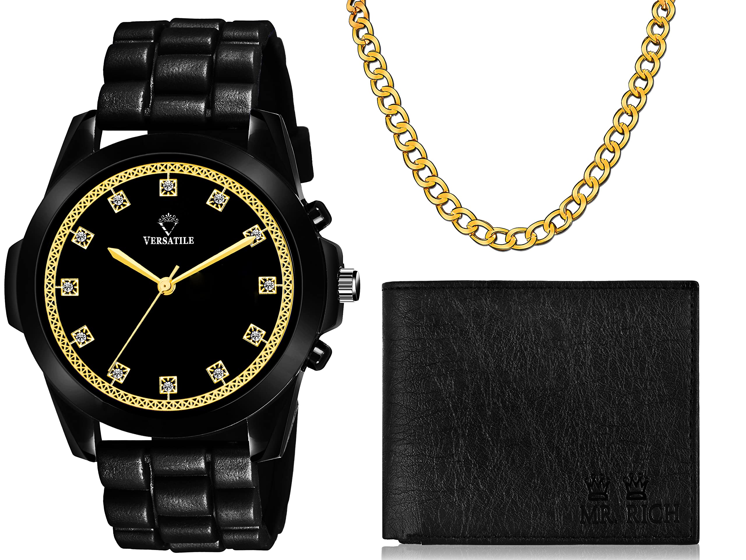 Mikado Black Auric Analog Wrist Watch with Mens Chain and Wallet for Men (B0B5H8F7T3) Amazon Price History, Amazon Price Tracker