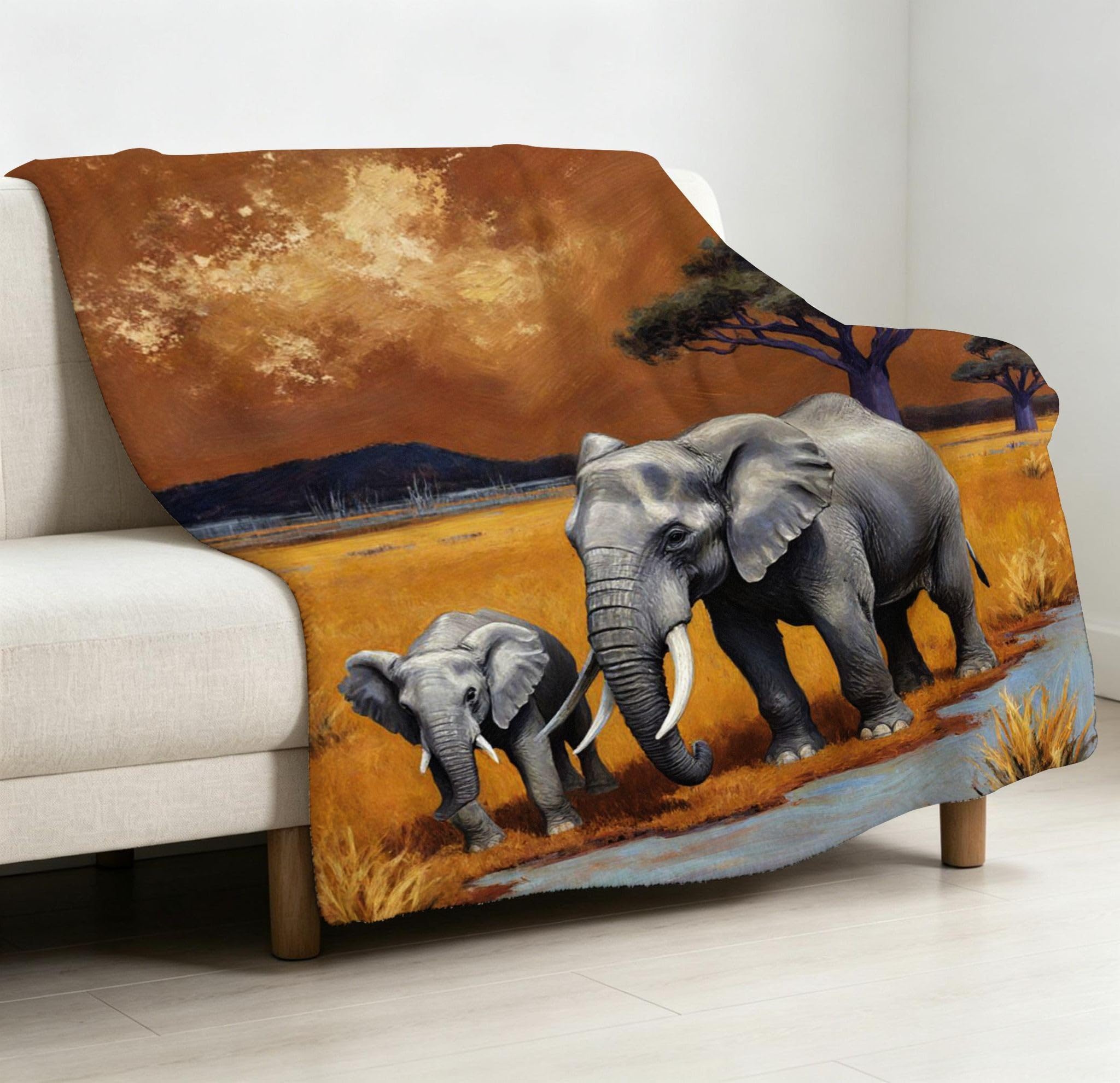 Manta Franela Sherpa 3D Elefante Marrón 240x260 para Cama 180-A242