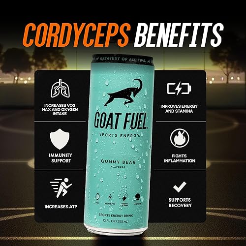 Miniatura 5 de Nueva bebida energética G.O.A.T. Fuel  Energía preentrenamiento sin azúcar  Aumenta el rendimiento mental y físico  Con hongos Cordyceps, BCAA y