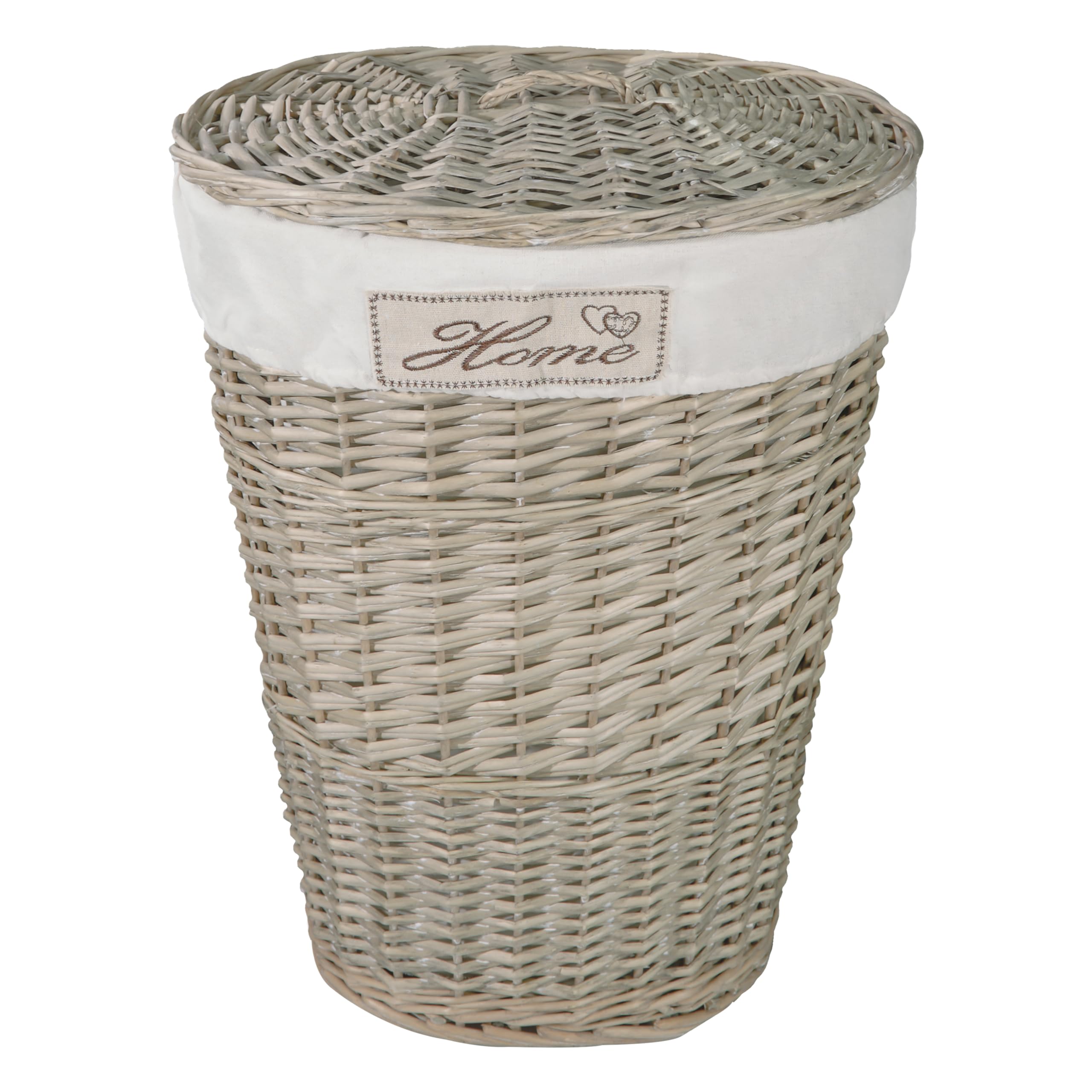 Green Leaves Grey Washed Wicker Oval Laundry Basket Bathroom Storage Laundry Bag Bin With Liner And Lid (Grey Washed)