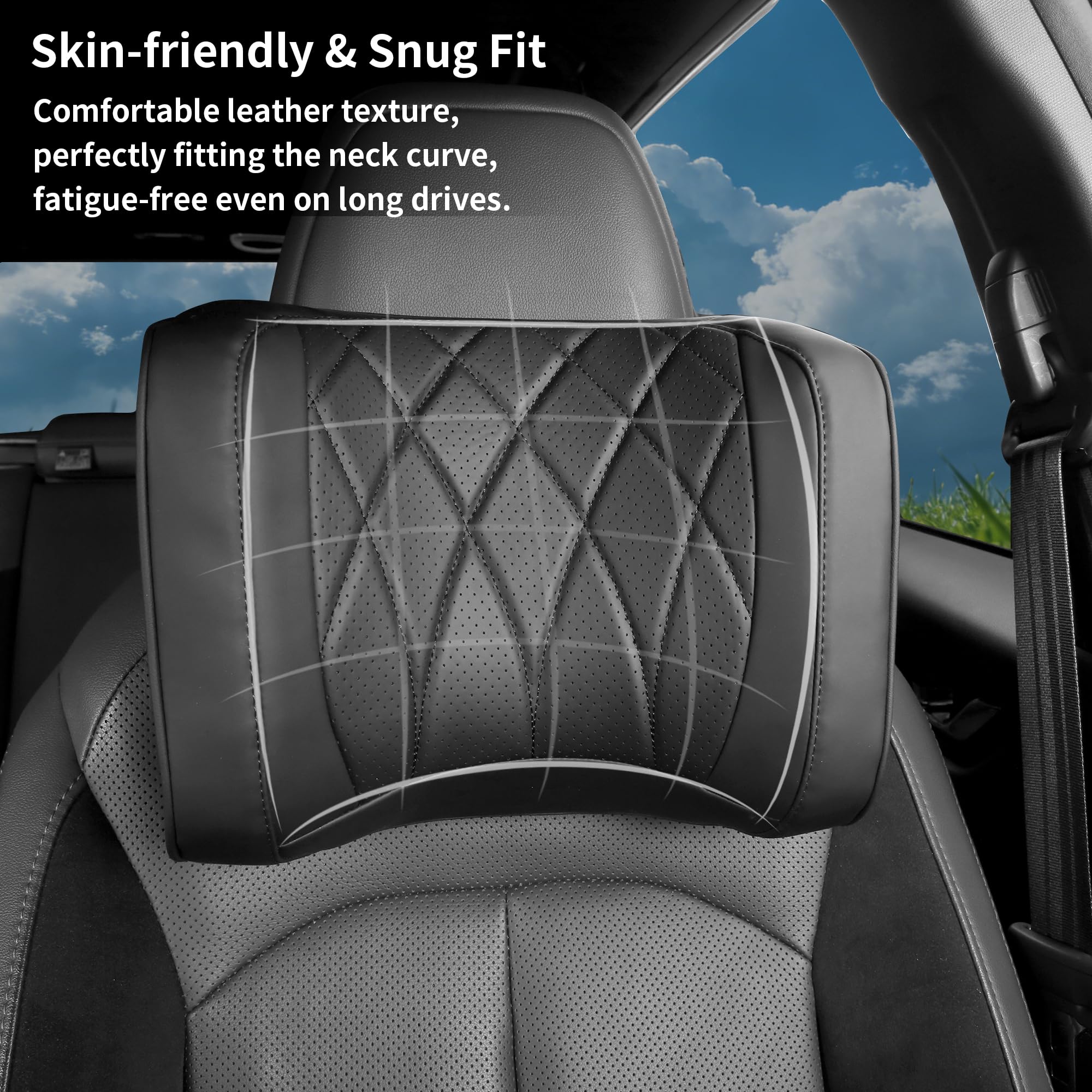 Poggiatesta Auto Cuscino, Cuscino Auto Collo Pillow Memory Foam Supporto Testa Seggiolino Auto Per la Guida, 2 Piece, Nero