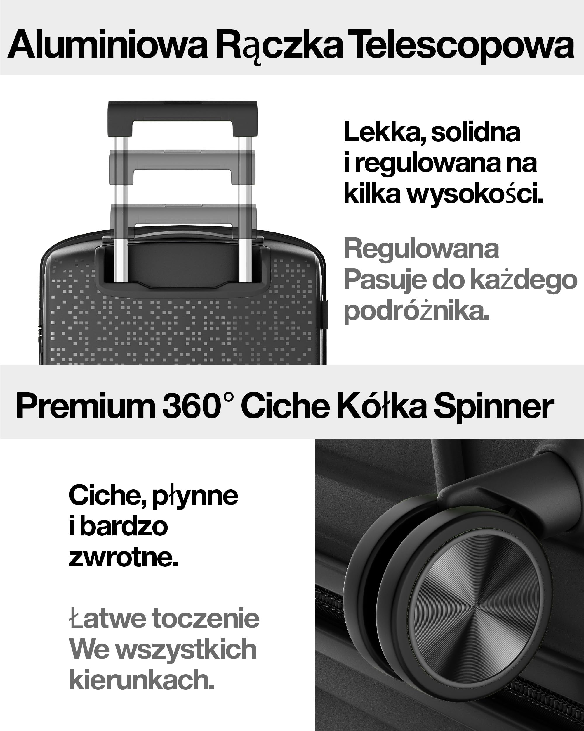 Lekka walizka podróżna z twardą obudową i zestaw walizek – walizka na kółkach z zamkiem TSA, 4 podwójne kółka, aluminiowy uchwyt teleskopowy i podwójny zamek błyskawiczny, Beauty Case, bagaż