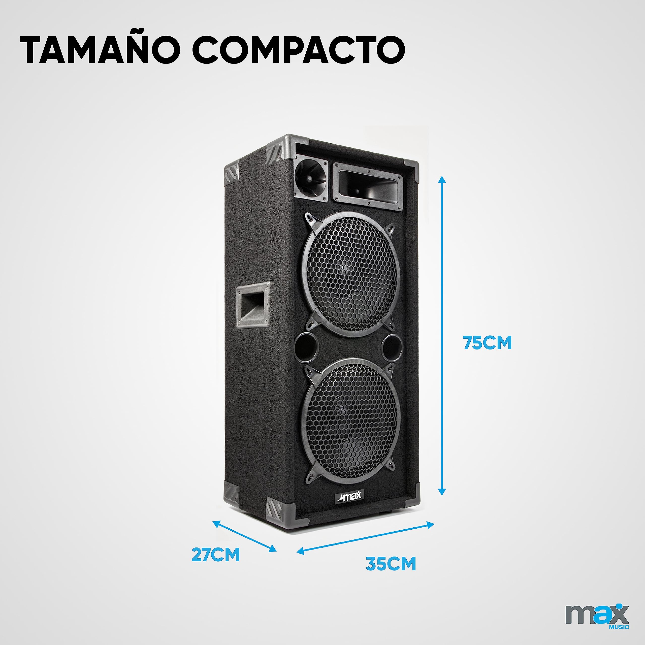 MAX MAX210 Altavoz Pasivo con 2 Woofers de 10" + Medios y Tweeter – Sonido Potente y Claro para DJ móvil, Karaoke, Fiestas y Eventos – Conjunto de 2 Altavoces – Diseño Compacto y Robusto